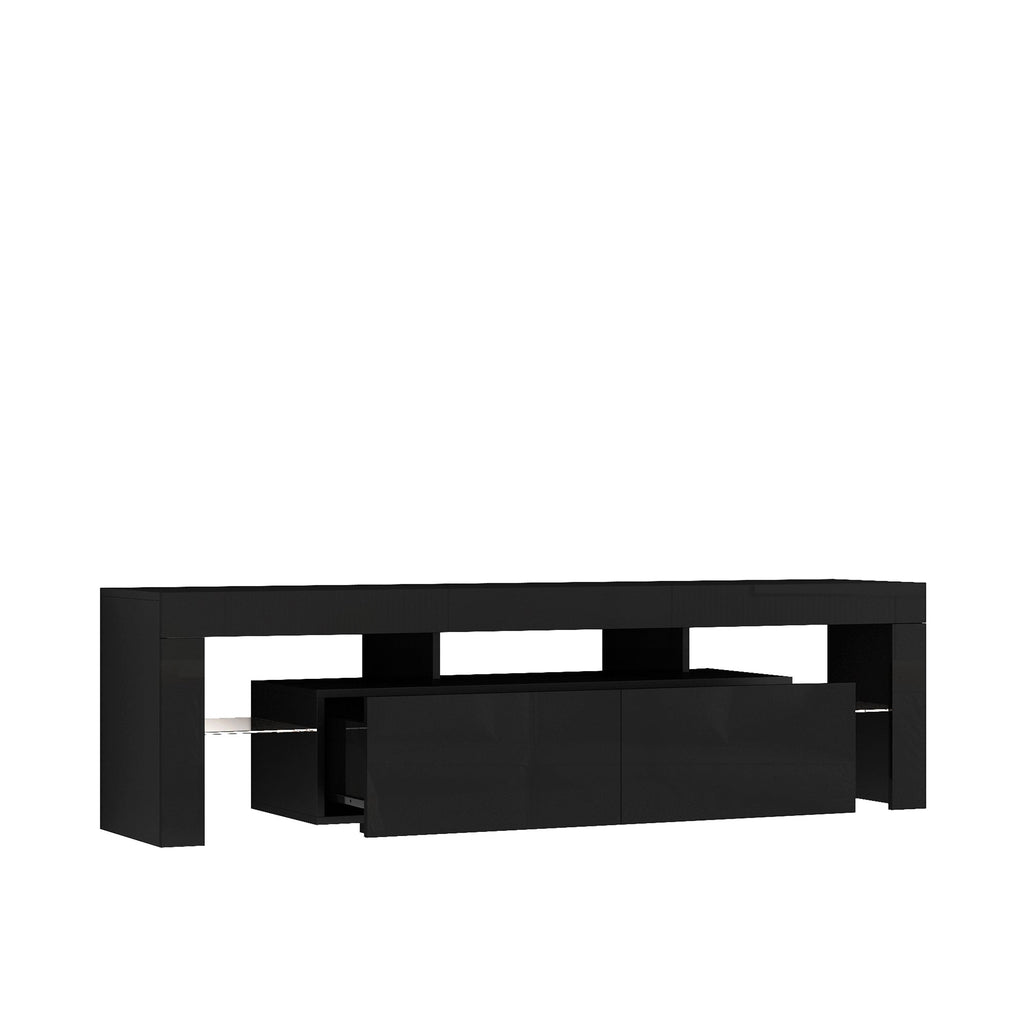 TV Stand LED High Gloss Black Storage Cabinet Fits 65