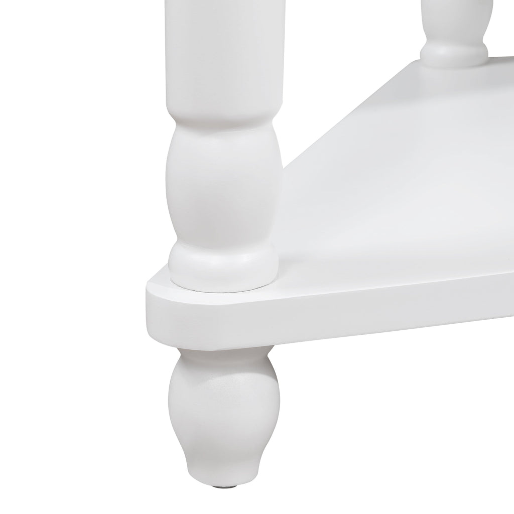 33.8 in Triangle Corner Table, 3-Tier Solid Wood Legs, Small Spaces, Milk White