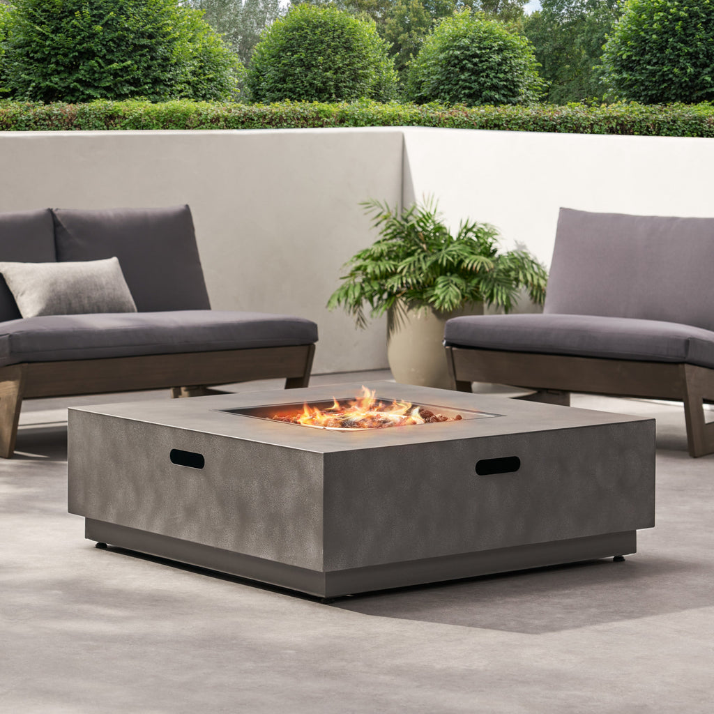 Modern SQUARE Iron Fire Pit 50,000 BTU Stone Gray Finish 39-Inch