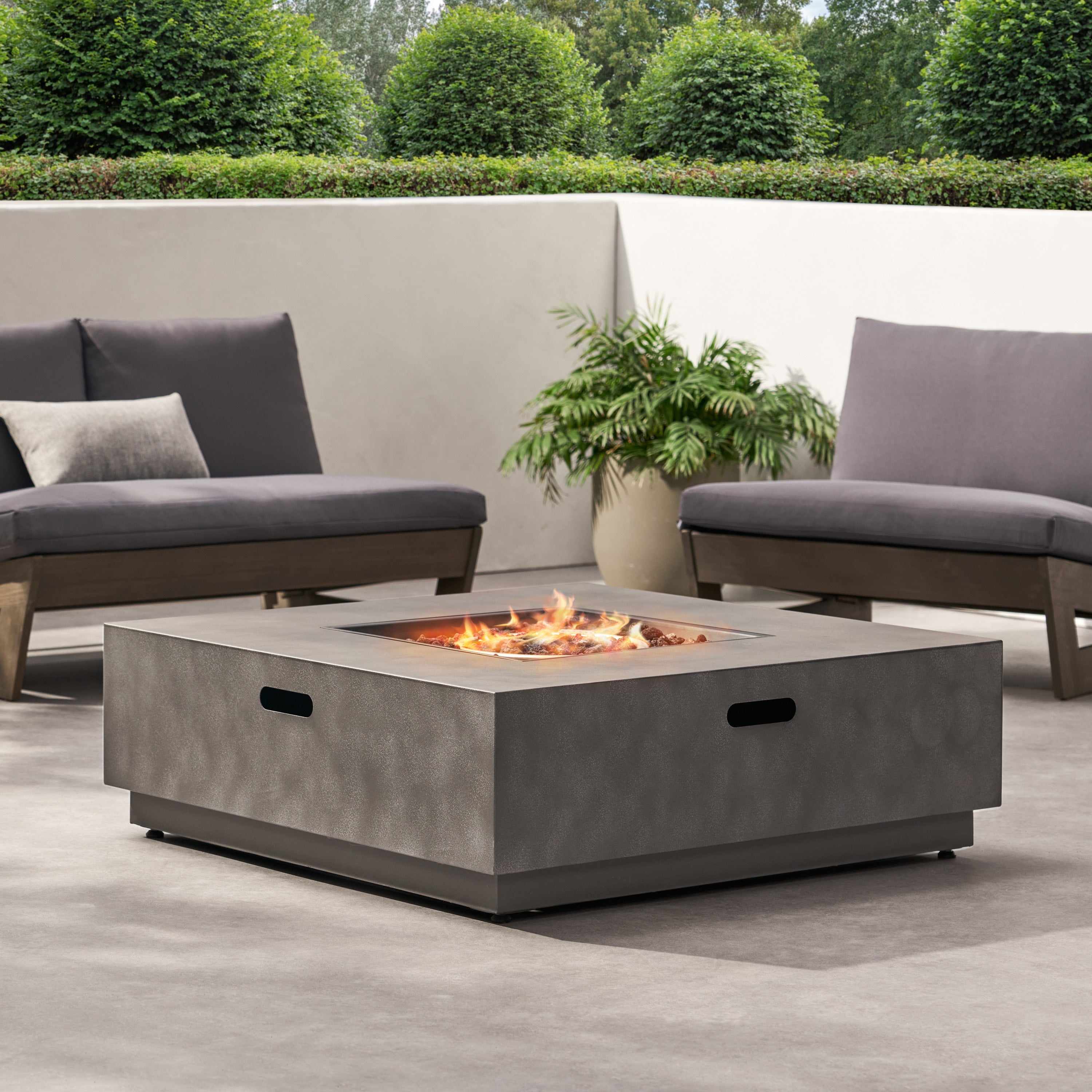 Modern SQUARE Iron Fire Pit 50,000 BTU Stone Gray Finish 39-Inch