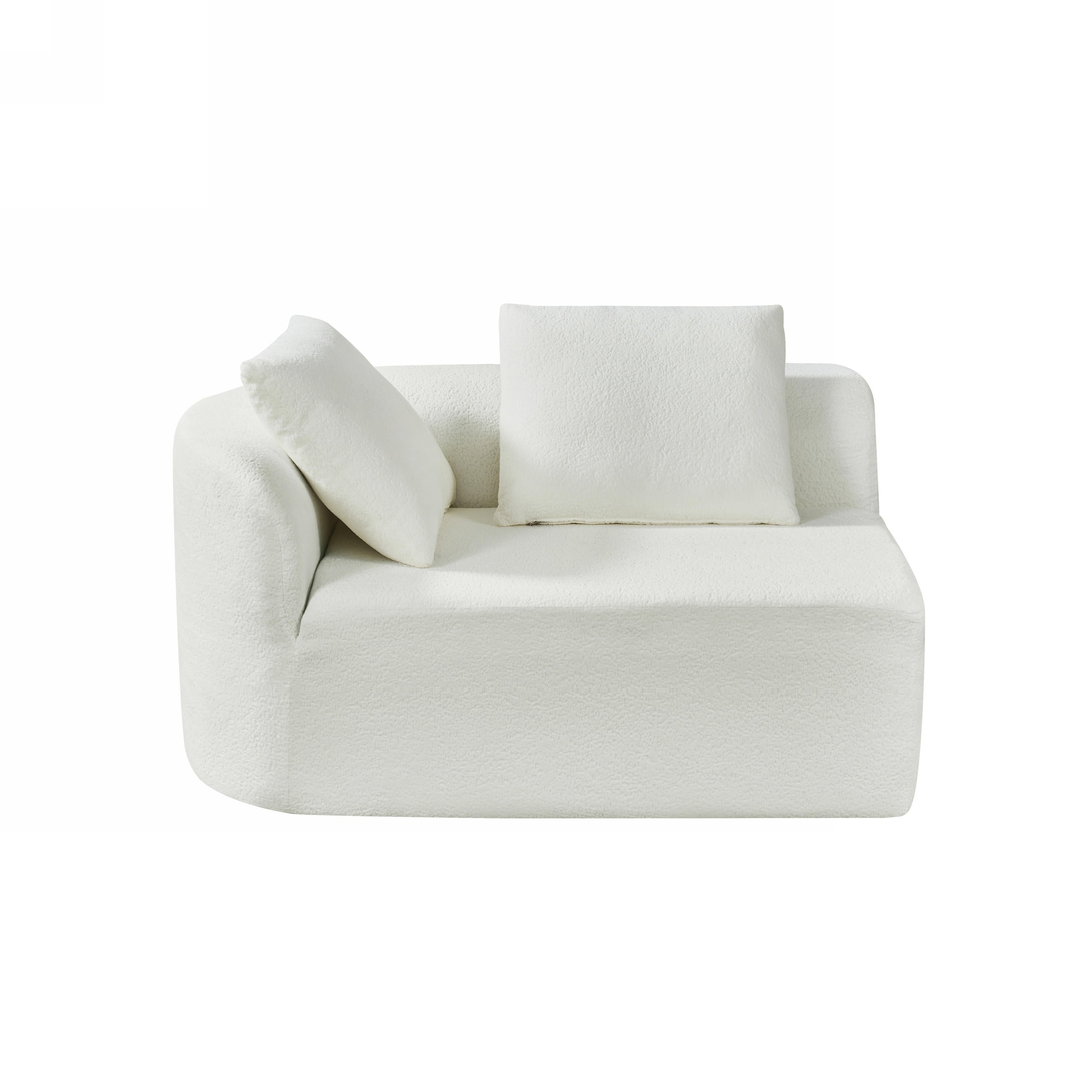 Sectional Sofa Curved Pearl Polyester Beige 3 Seat Right Chaise 116 In