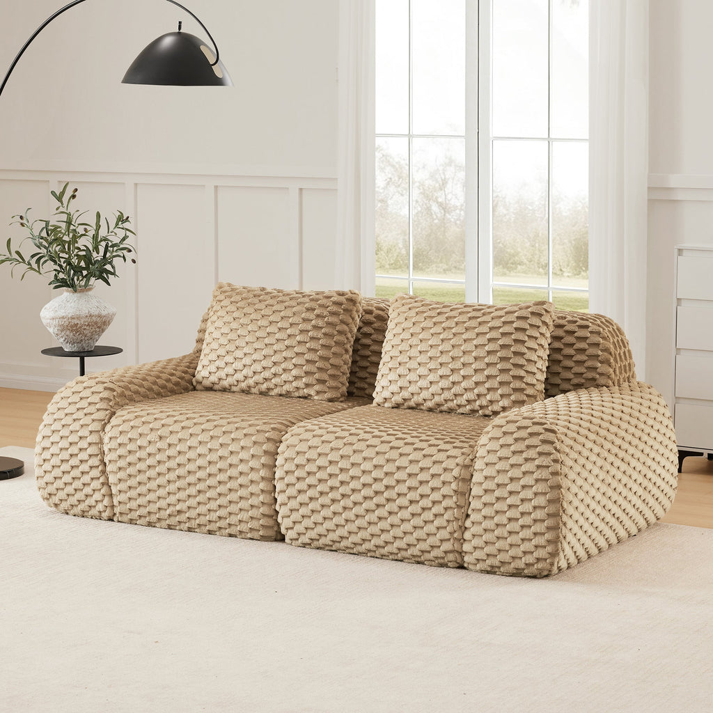 Sectional Sofa Modular Flannelette Camel 2 Seat Curved Footrest