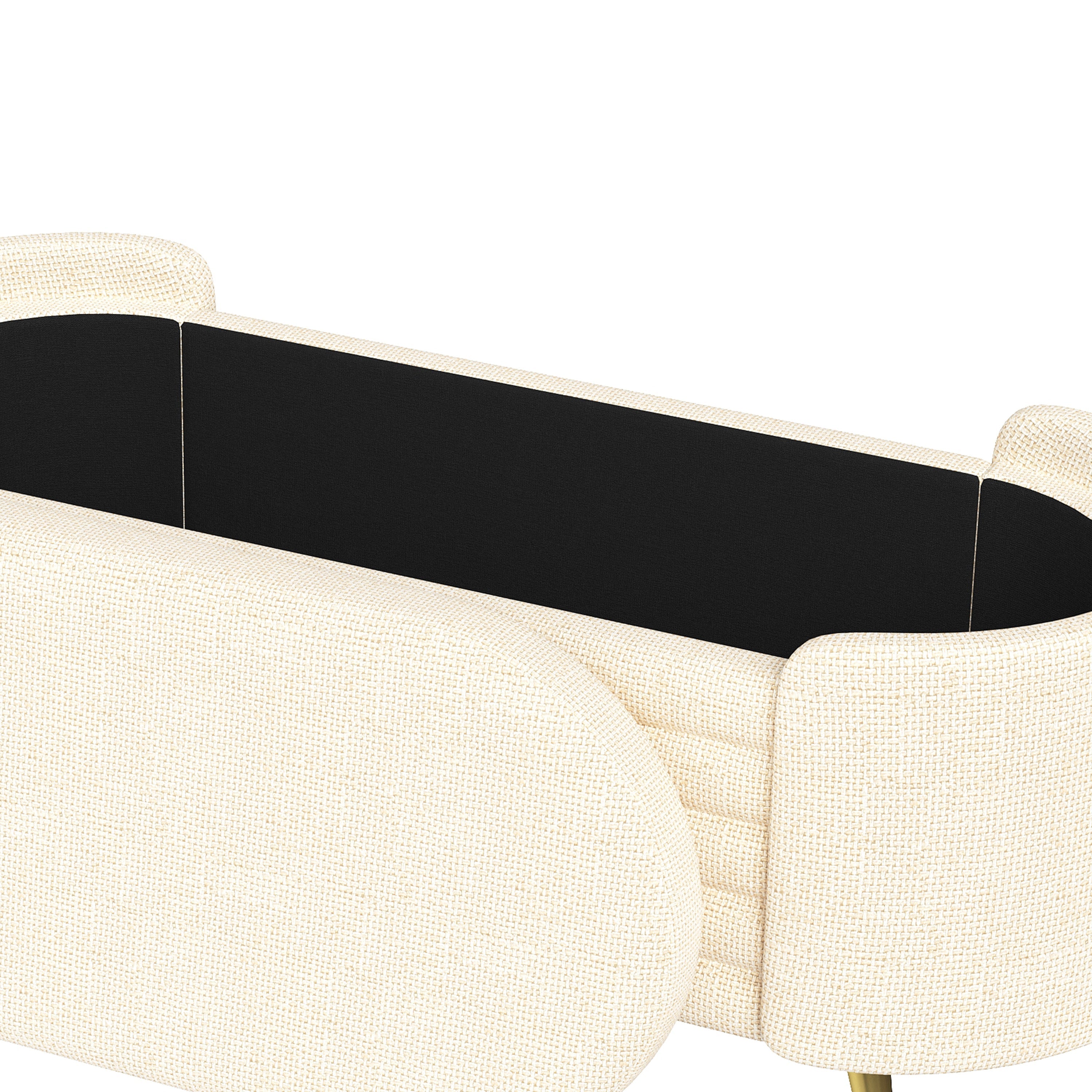 Storage Ottoman Oval Chenille Beige Metal Legs Hidden Storage 44.9x18x18 In