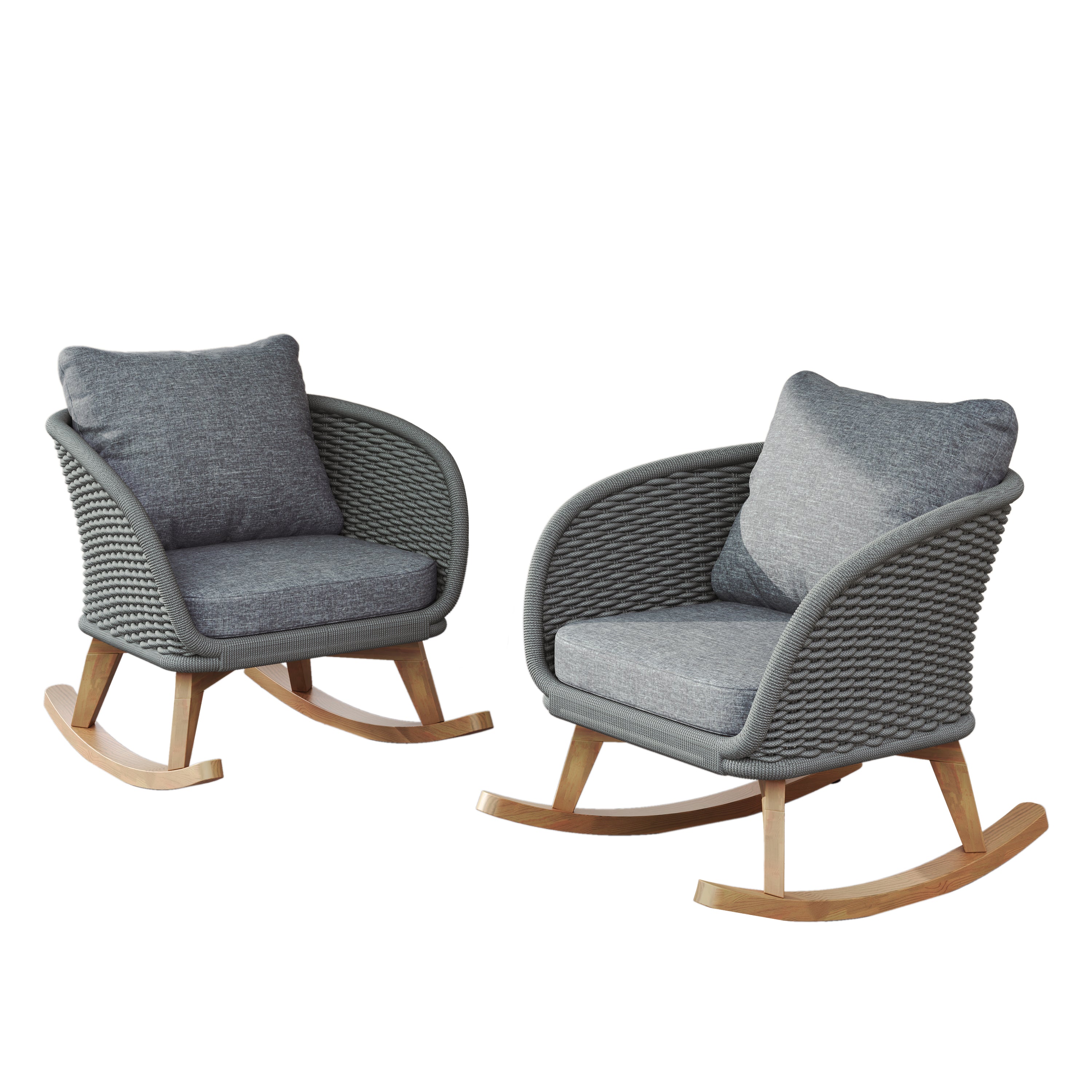 Outdoor Rocking Chair Rope Wood Gray Natural Set of 2 29.5in