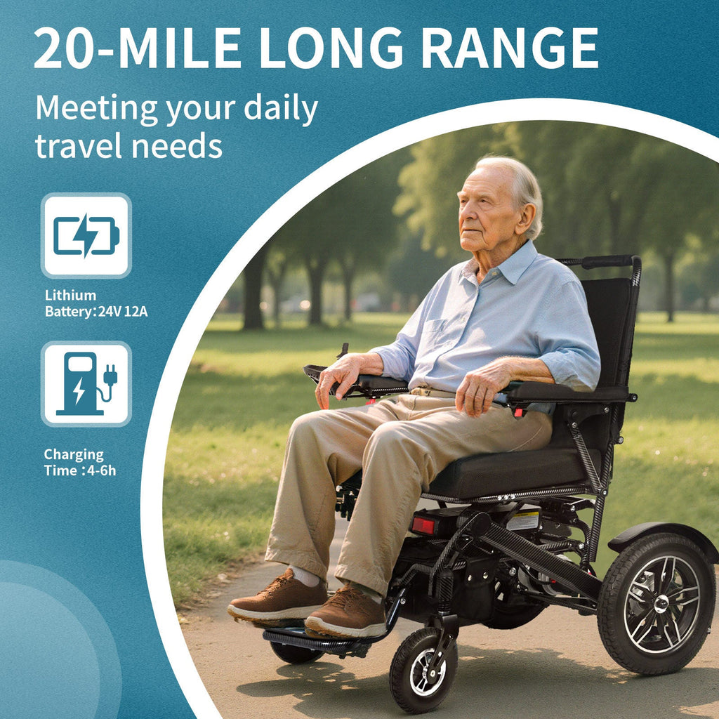 Wheelchair Electric Foldable Aluminum Dual Battery Black 41x24x39 In