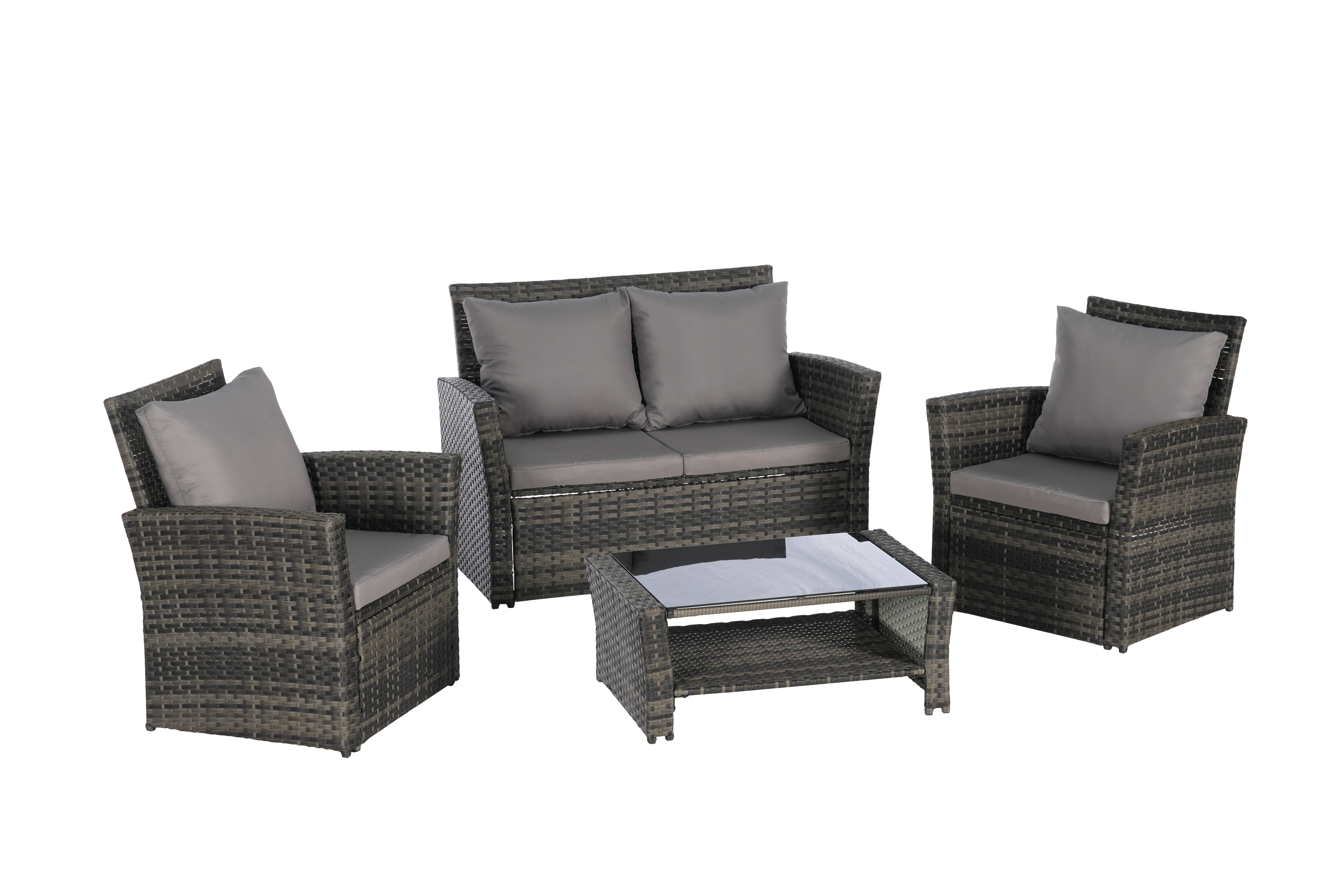 Outdoor Patio Set PE Rattan Steel Dark Gray 4 Piece Glass Seats 4
