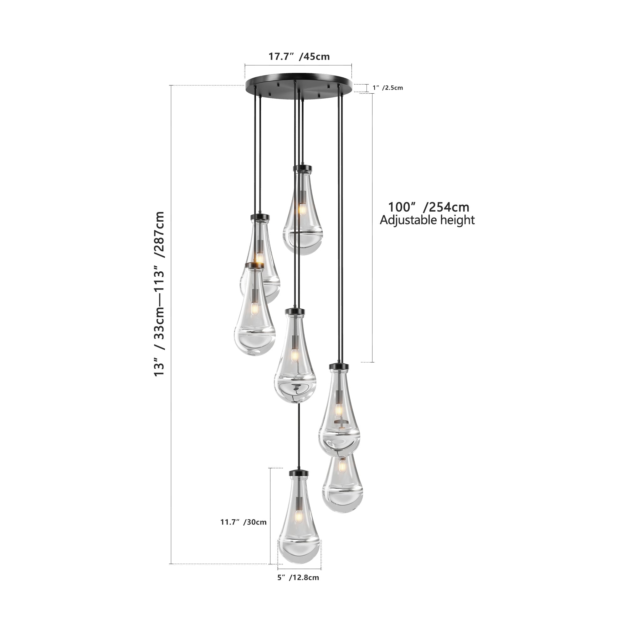Chandelier 7-Light Pendant Adjustable Black Living Room Foyer Stairwell
