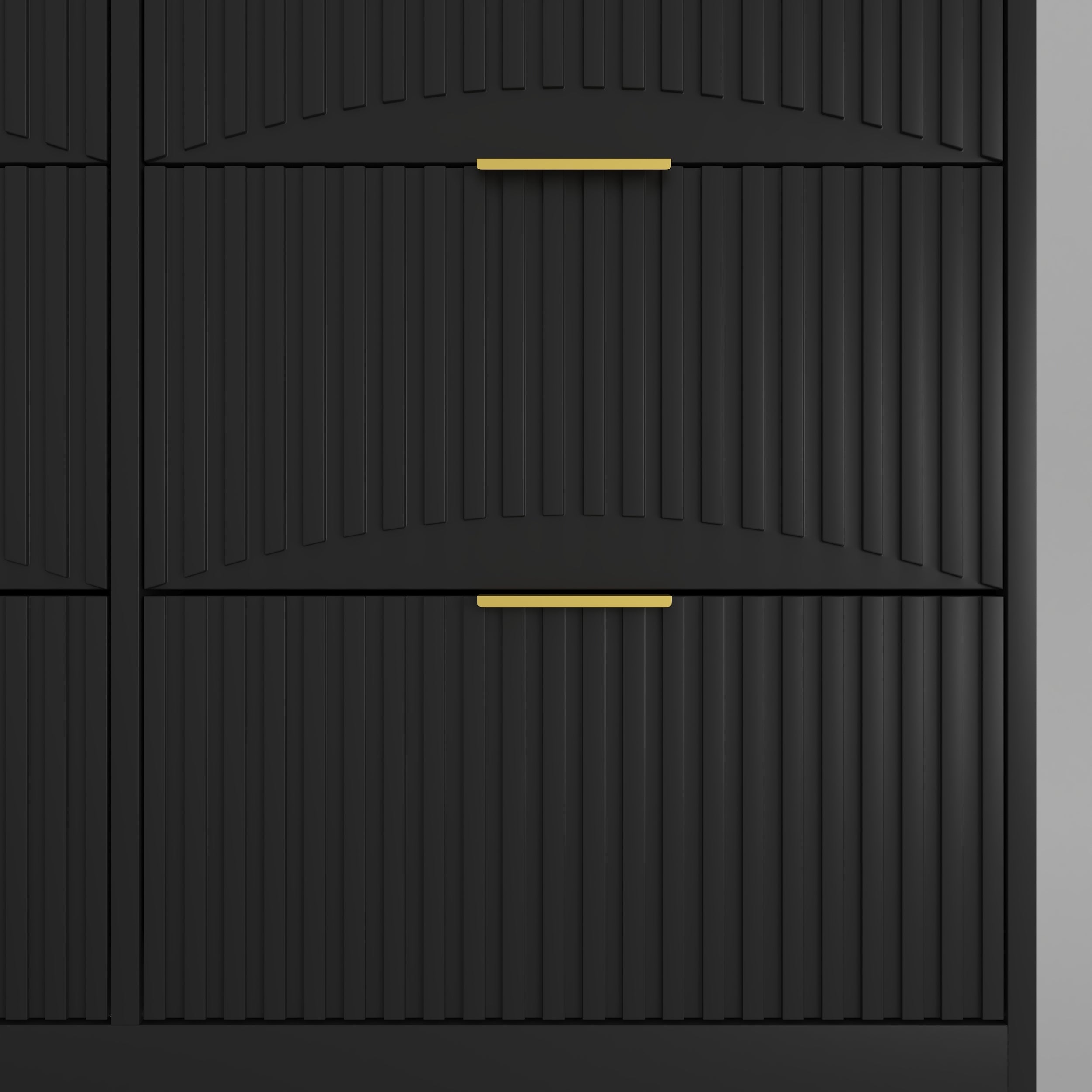 Dresser Classic 9-Drawer Black Particle Board Gold Handles 63x15.74 In