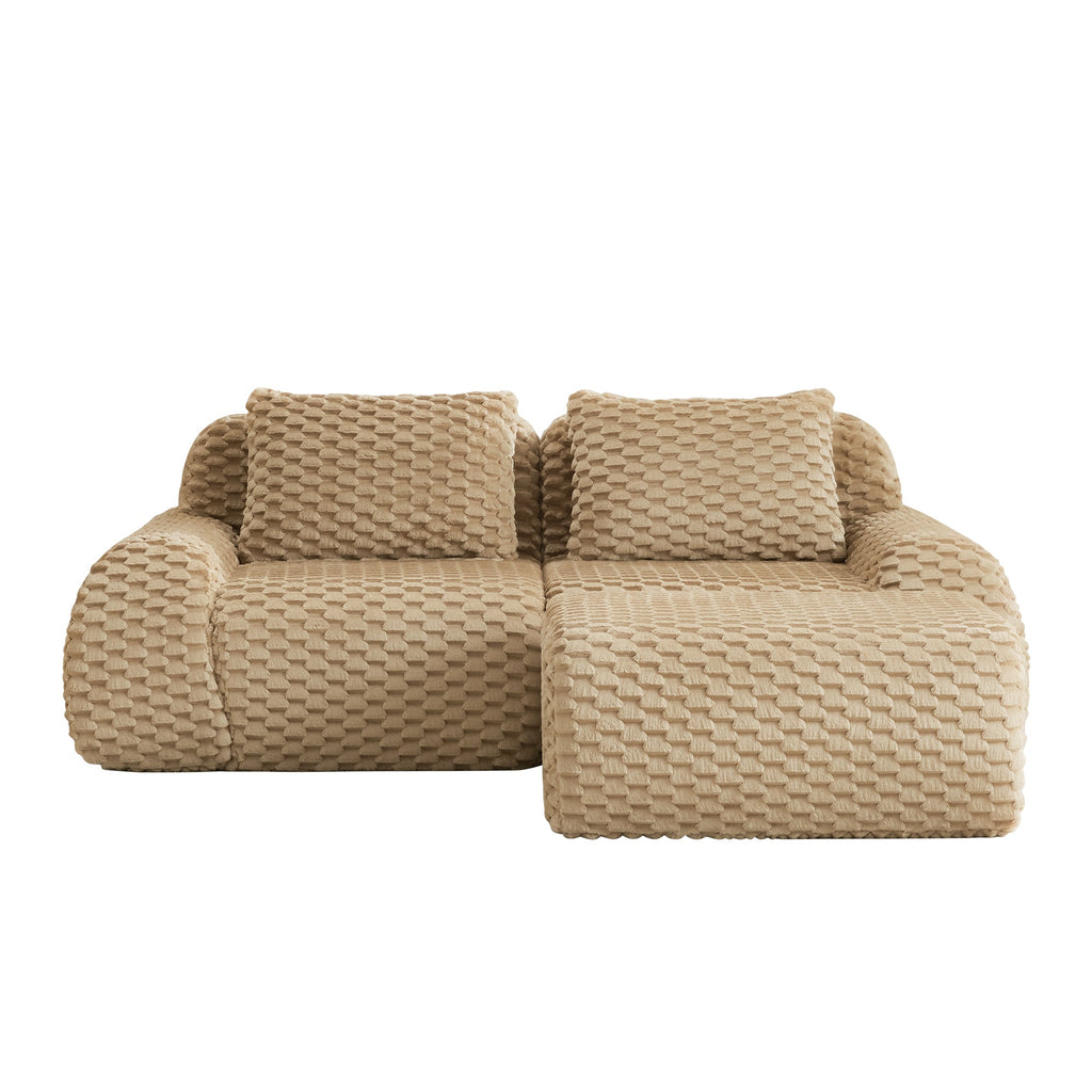 Sectional Sofa L-Shape Modular Flannelette Light Camel 2 Seat 82 In