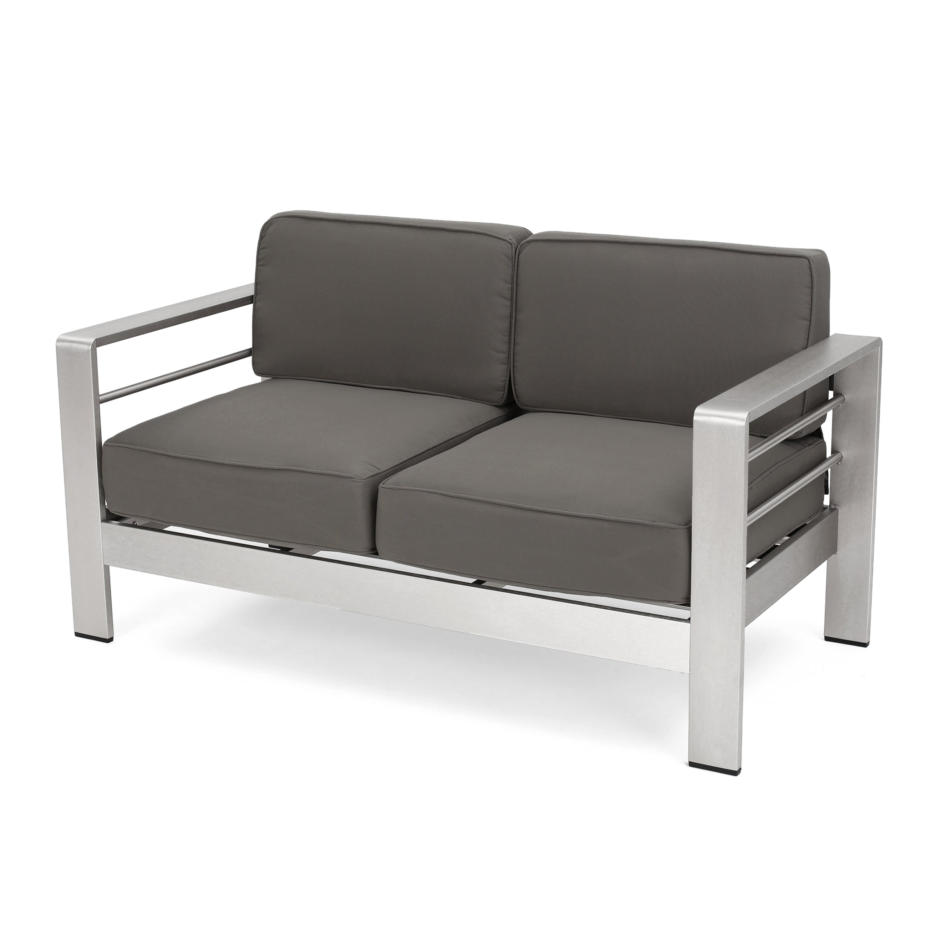 Outdoor Loveseat Aluminum Khaki Water-Resistant Cushion 56.75x27.5 In 600 LB