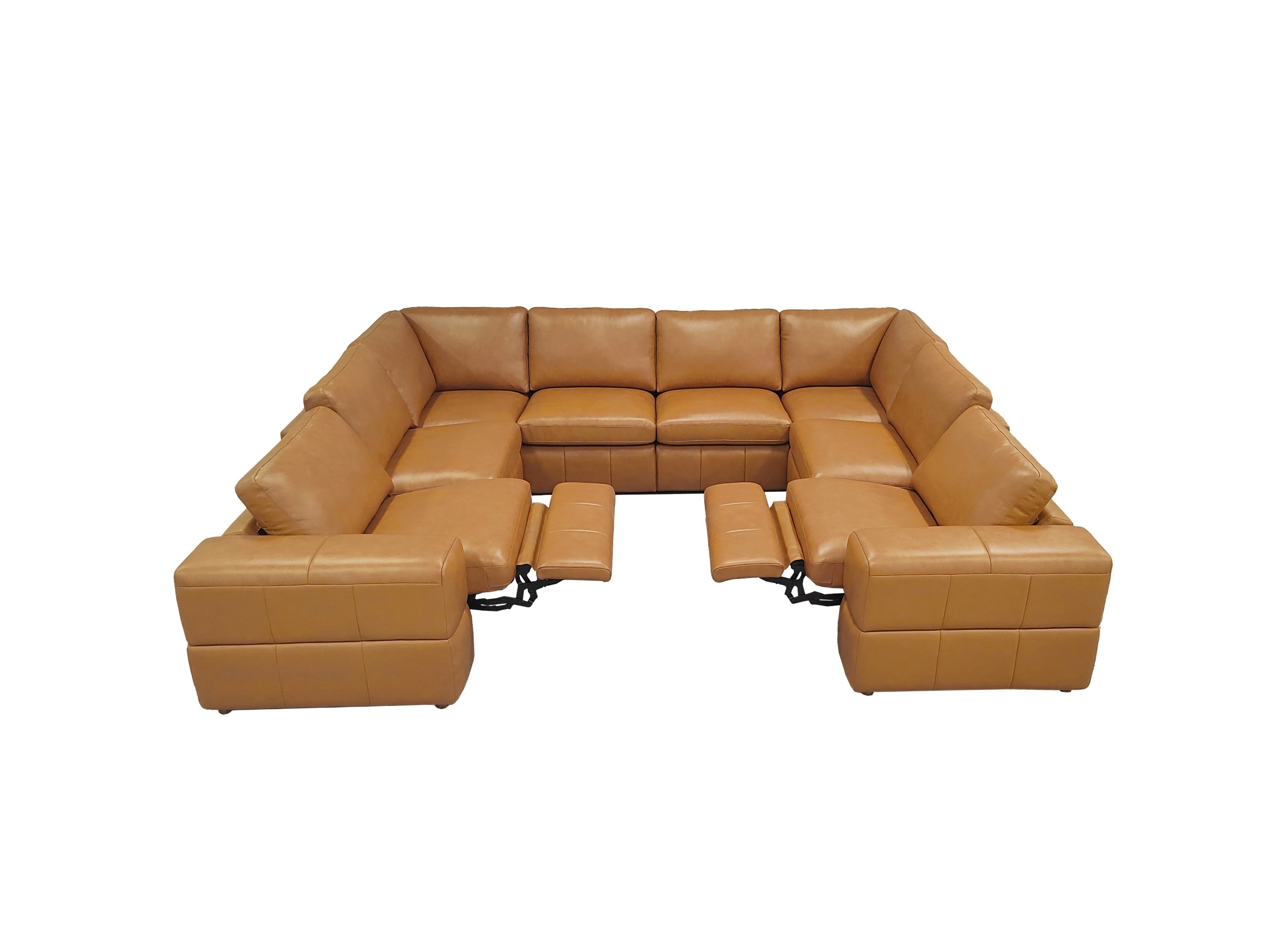 Sectional Sofa Modular Leather Match Ginger 8 Seat 2 Recliners 128 In