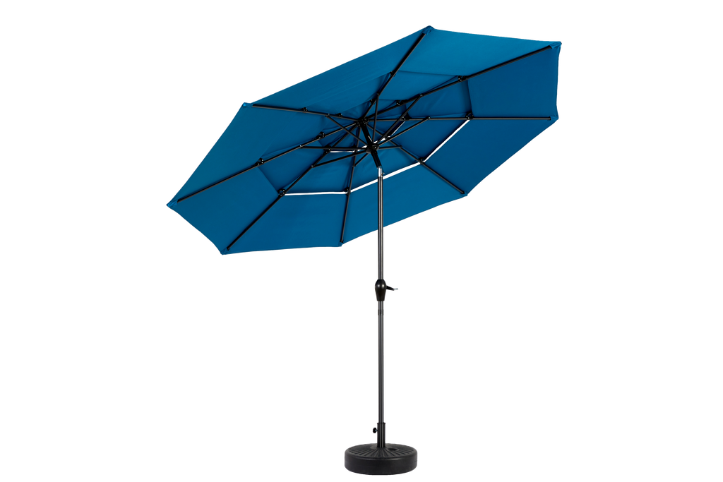 Patio Umbrella Auto Tilt 3 Tier Aluminum Dark Blue 10 Ft Crank
