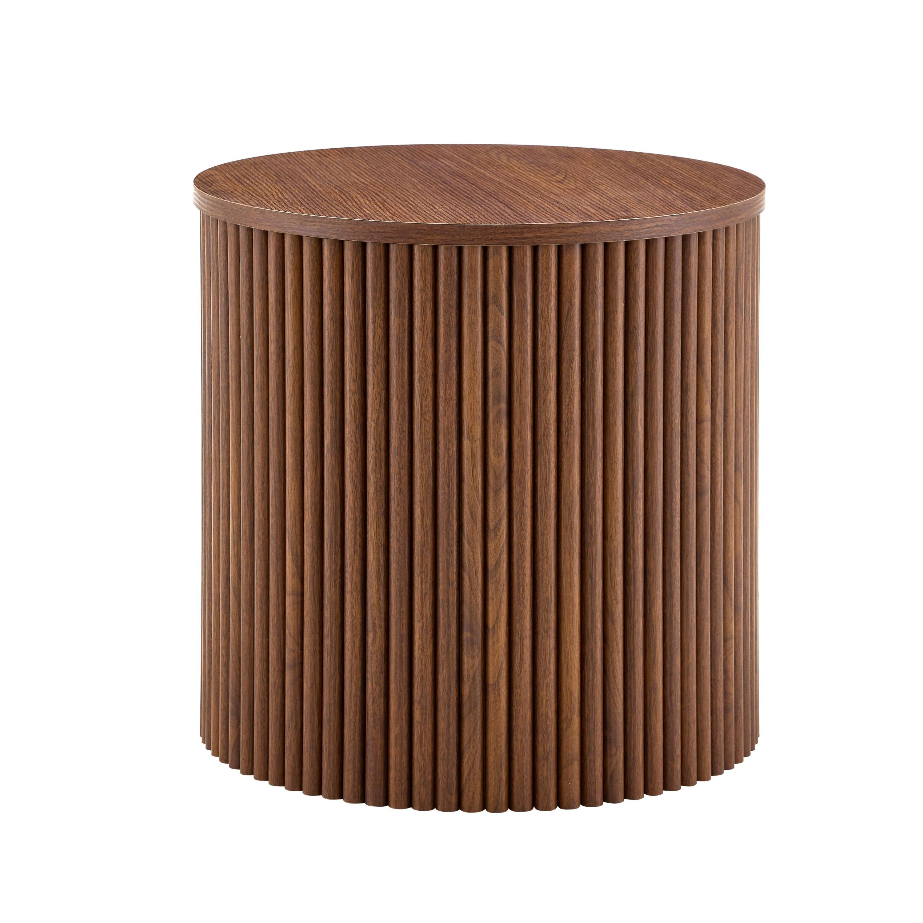 2-Piece Nesting Coffee Table Set, Roman Column MDF Round, Built-in Storage