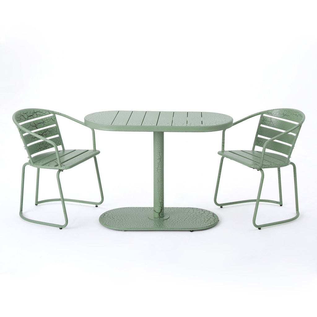 Outdoor Bistro Set Iron Green 3 Piece Oval Table 2 Chairs Matte Finish
