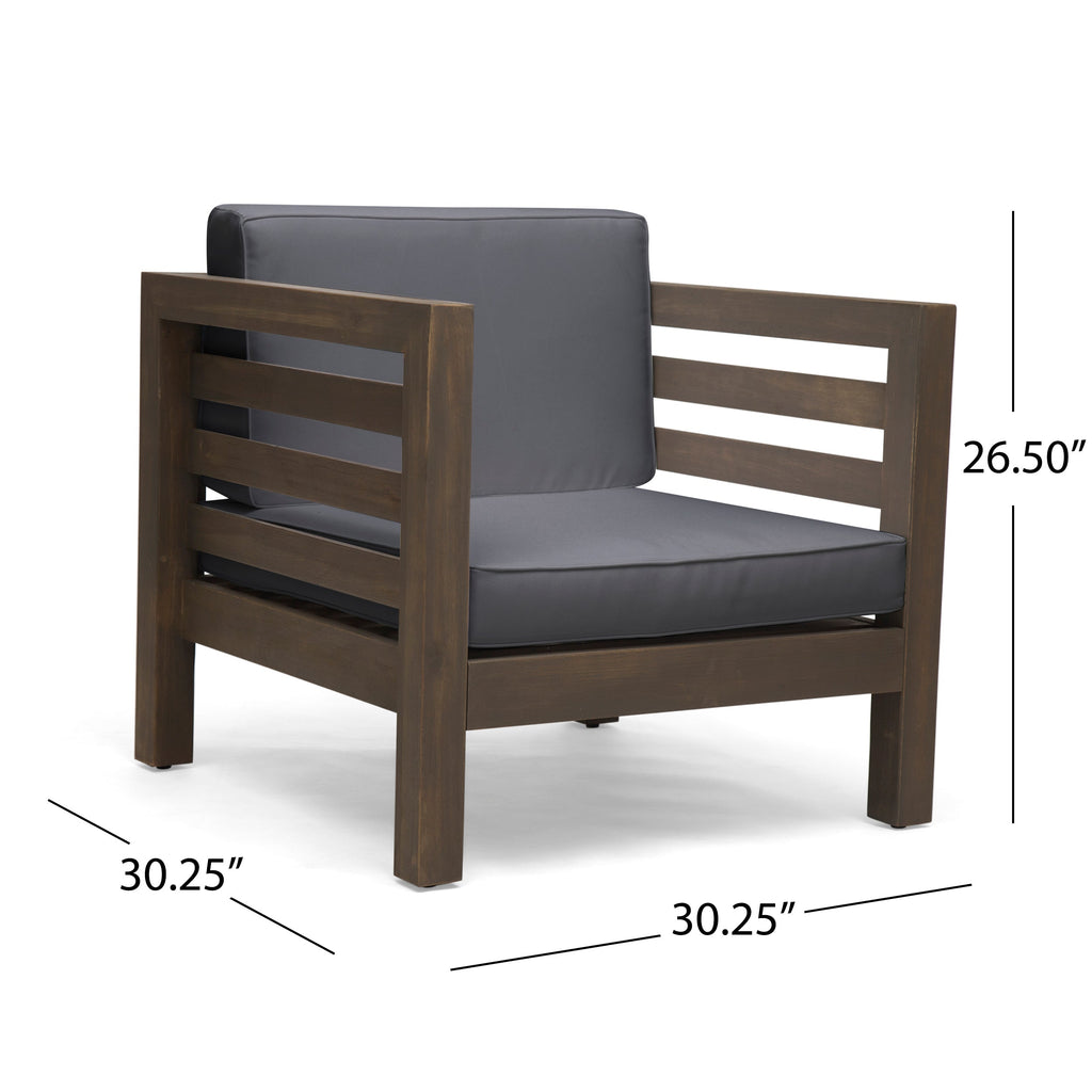 Outdoor Club Chair, Acacia Wood Patio Chair with Fabric Cushion, Backyard, Grey