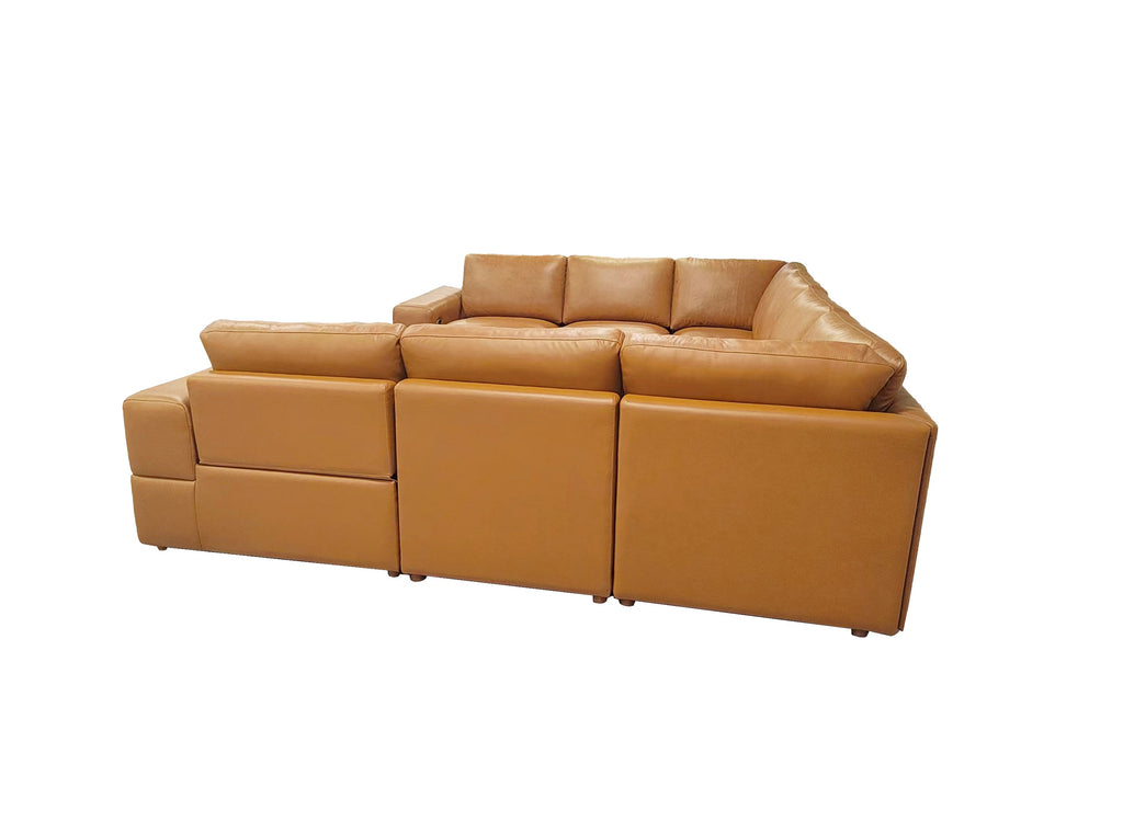 Sectional Sofa Modular Leather Match Ginger 8 Seat 2 Recliners 128 In