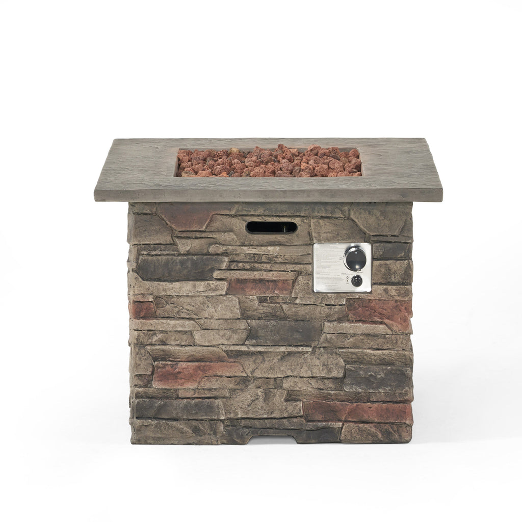 Classic Stone Design 32 Inch Square MGO Fire Pit 40000 BTU, Stone Gray