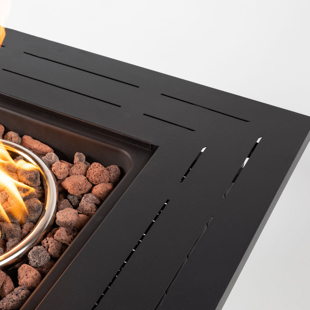 28 Inch Black Wicker Outdoor Propane Gas Fire Pit Table Steel Top 50000 BTU