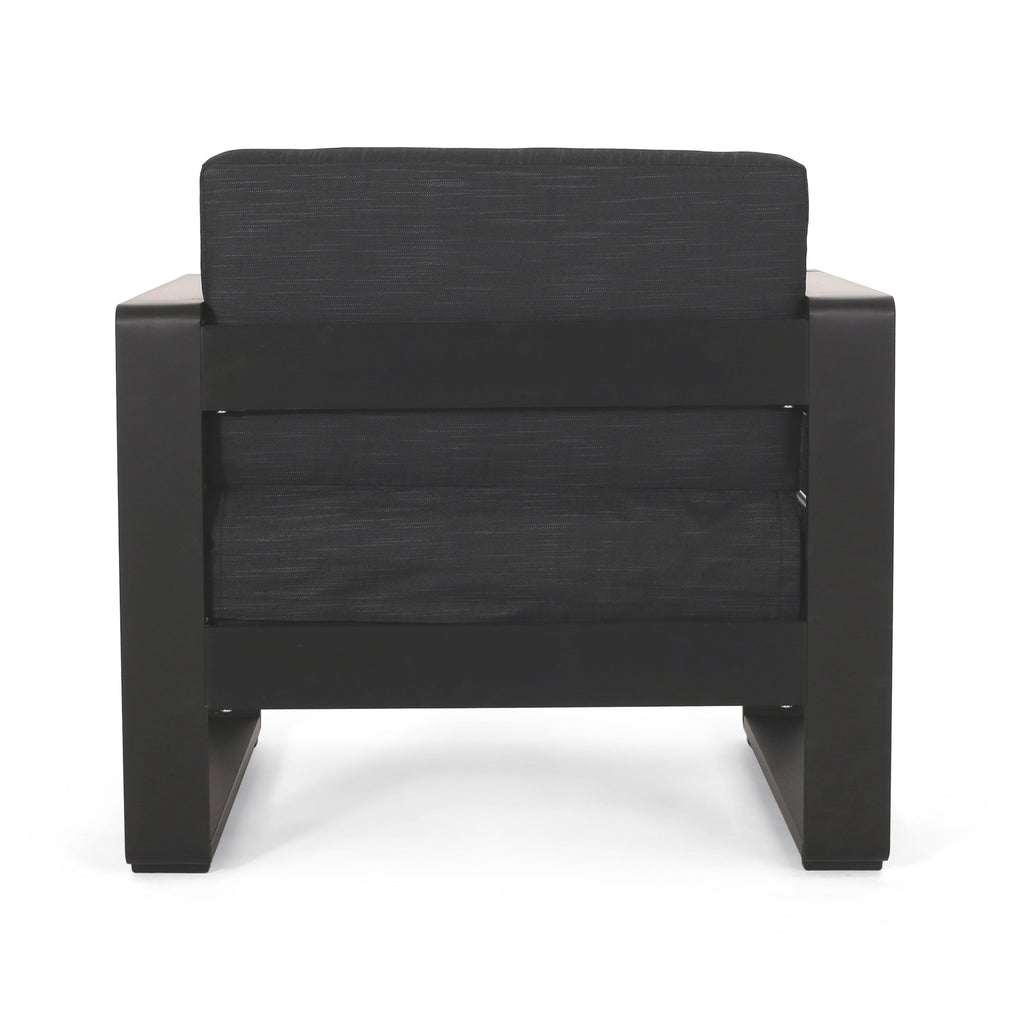 Outdoor Club Chair Aluminum Black Slat Design Water-Resistant 32x27.5x24.75 In