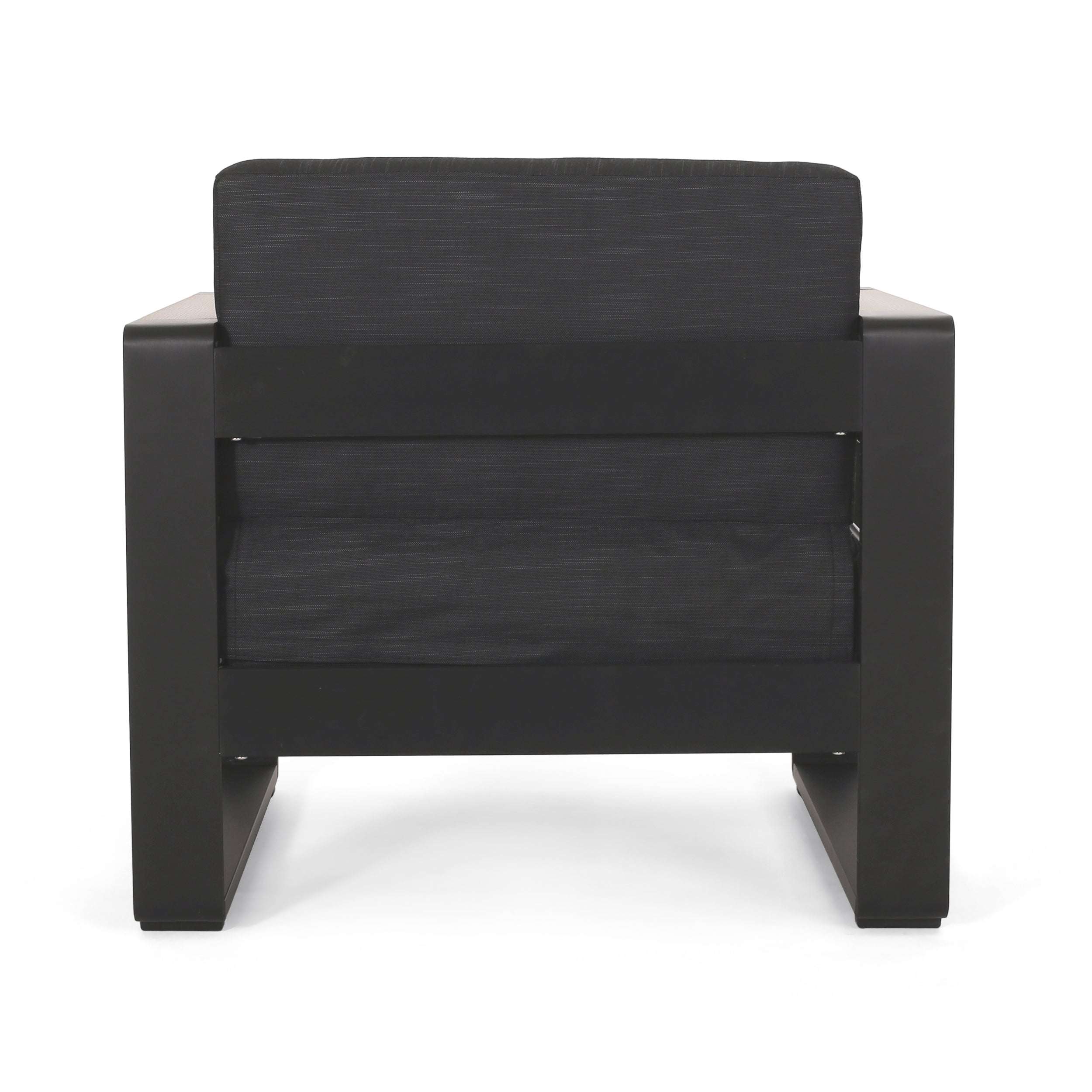 Outdoor Club Chair Aluminum Black Slat Design Water-Resistant 32x27.5x24.75 In