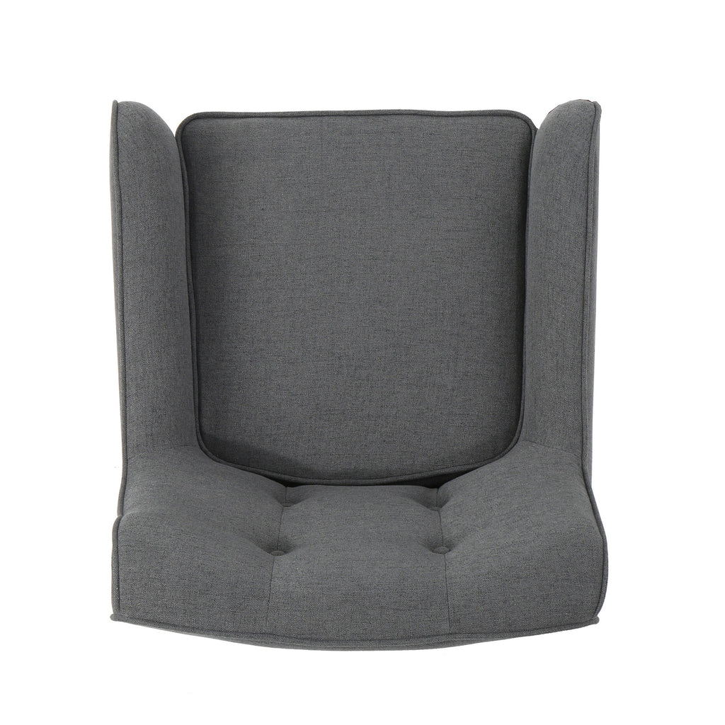Accent Chair Mid-Century Charcoal Fabric Tufted Back Wood Legs 25x30x31 In