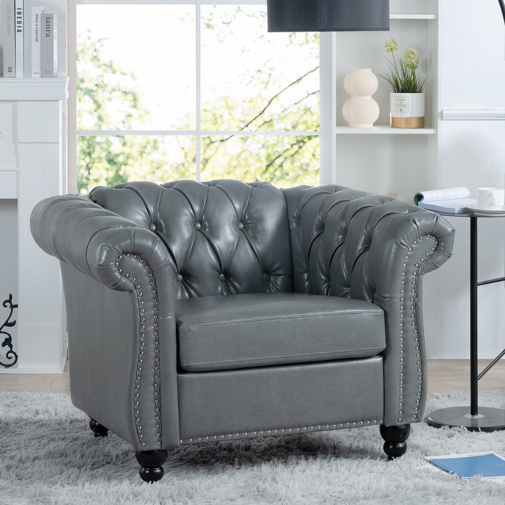 Accent Chair Contemporary PU Leather Gray Birch Legs 39x32x28 In 220 LB