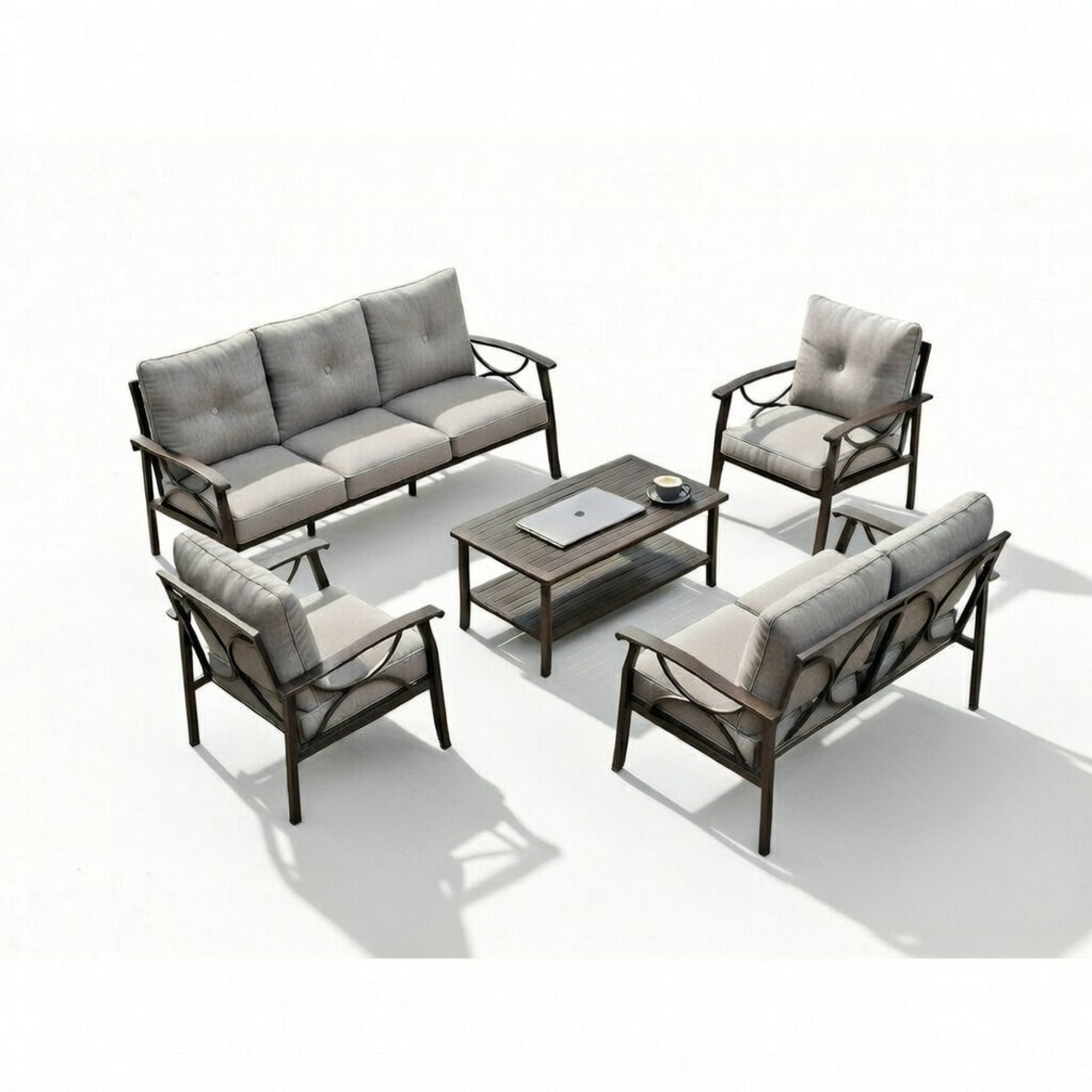 5 Piece Outdoor Patio Set Steel Seats 7 Gray