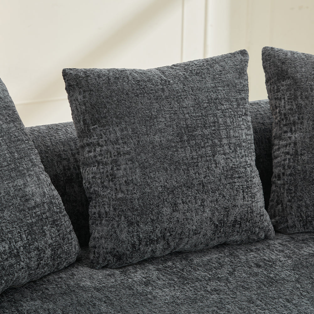 Loveseat Curved Chenille Gray Deep Seat 3 Pillows No Assembly 63 In 300 LB