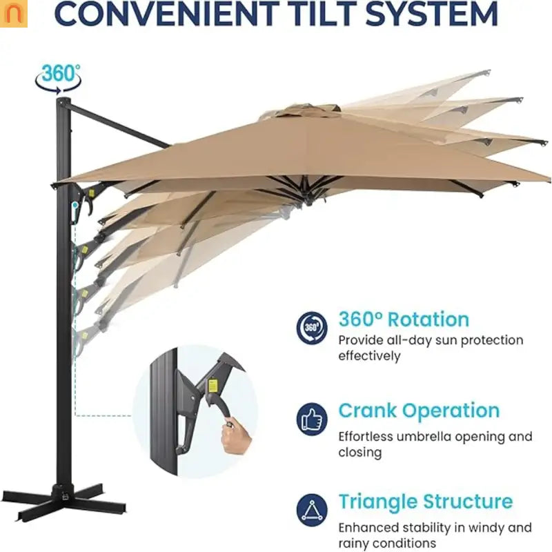 Patio Umbrella Cantilever Khaki 10ft Square 360 Degree UPF 50 Plus
