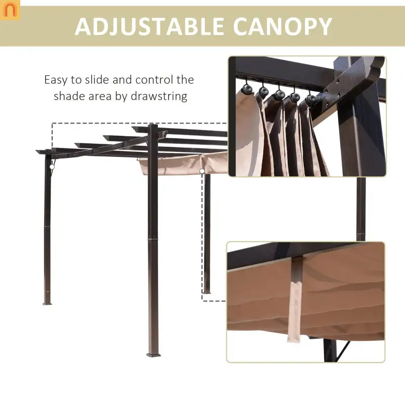 Pergola Canopy Retractable Aluminum Brown 10x13 ft Rust Resistant