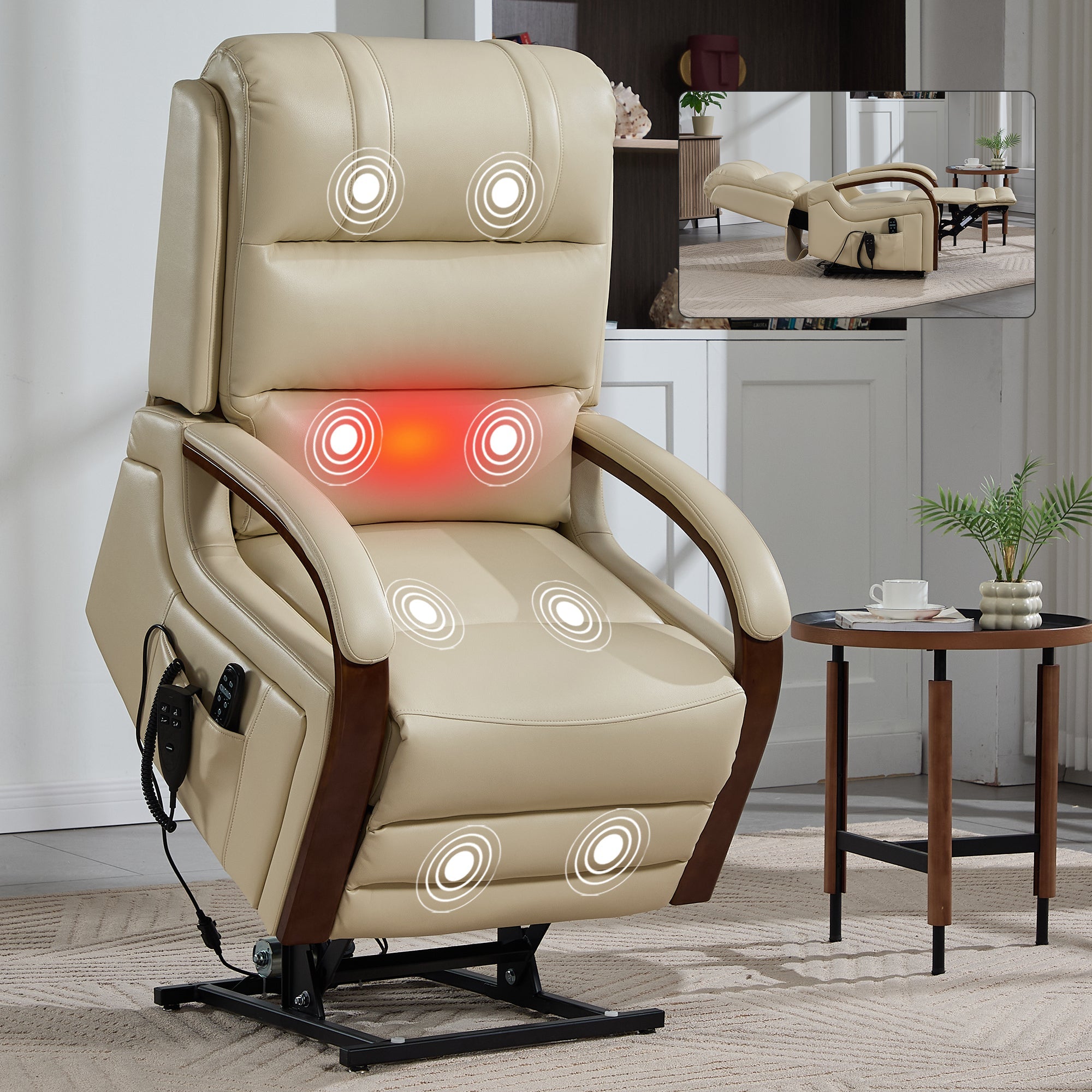 Lift Recliner Chair Power Chenille Beige Heat Massage 350lb