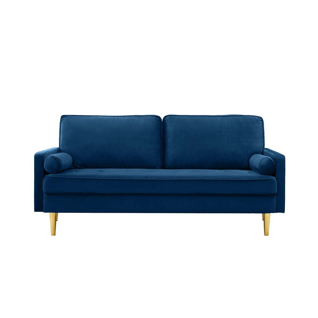 Sofa Minimalist Velvet Navy Gold Metal Legs 2 Seat 65 In 800 LB