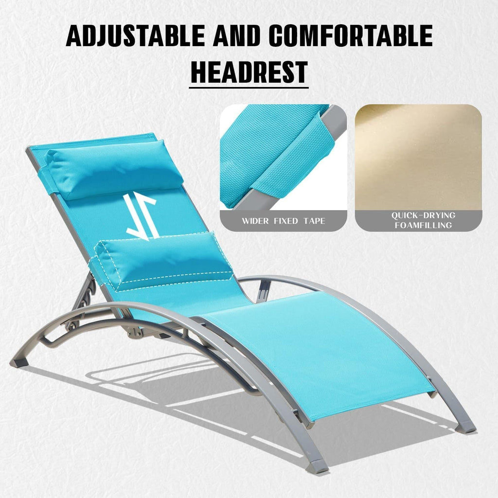 Outdoor Lounge Chair Aluminum Lake Blue Textilene 5 Position 350 LB