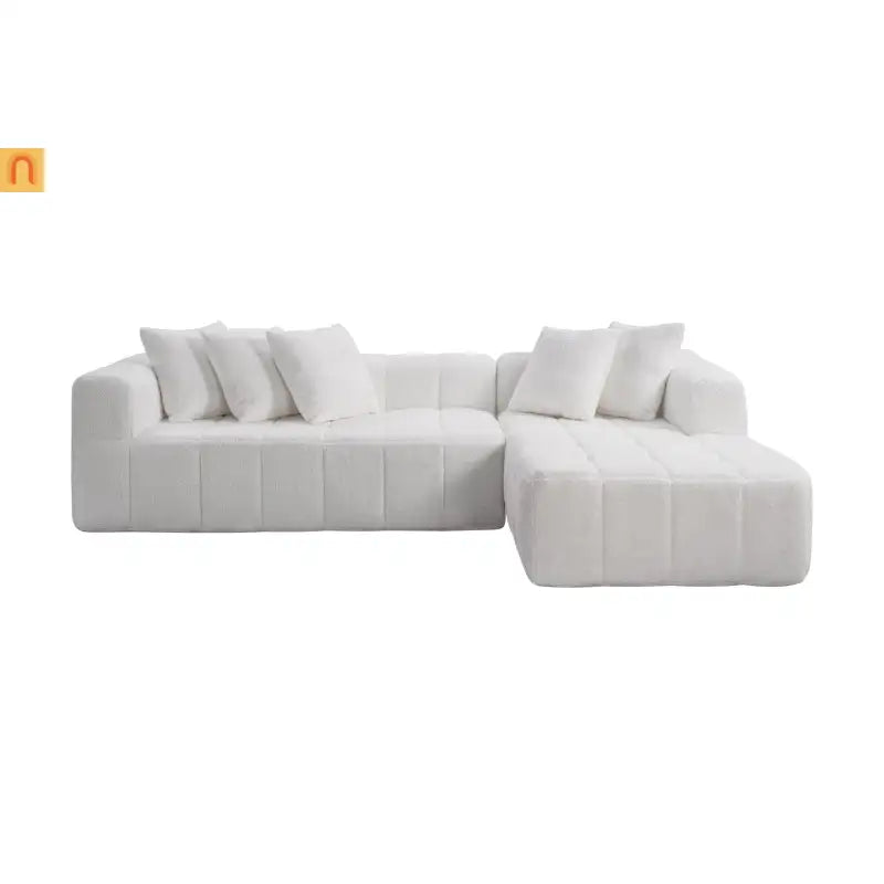 Sectional Sofa L-Shape Minimalist White 4 Seat 108 In No Assembly