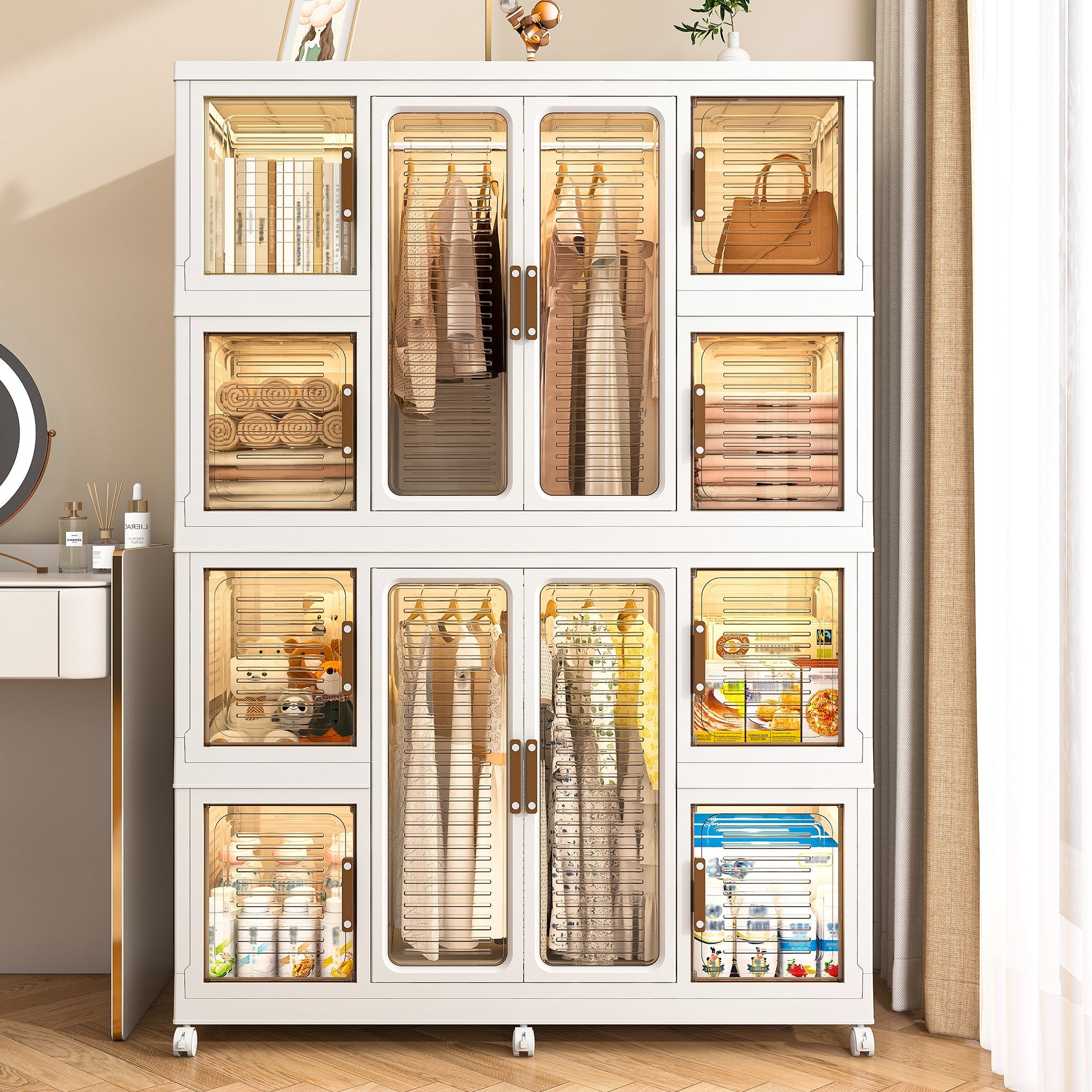 Wardrobe Closet Organizer PP White 12-Cube Hanging Rod 44.09x60.24 In