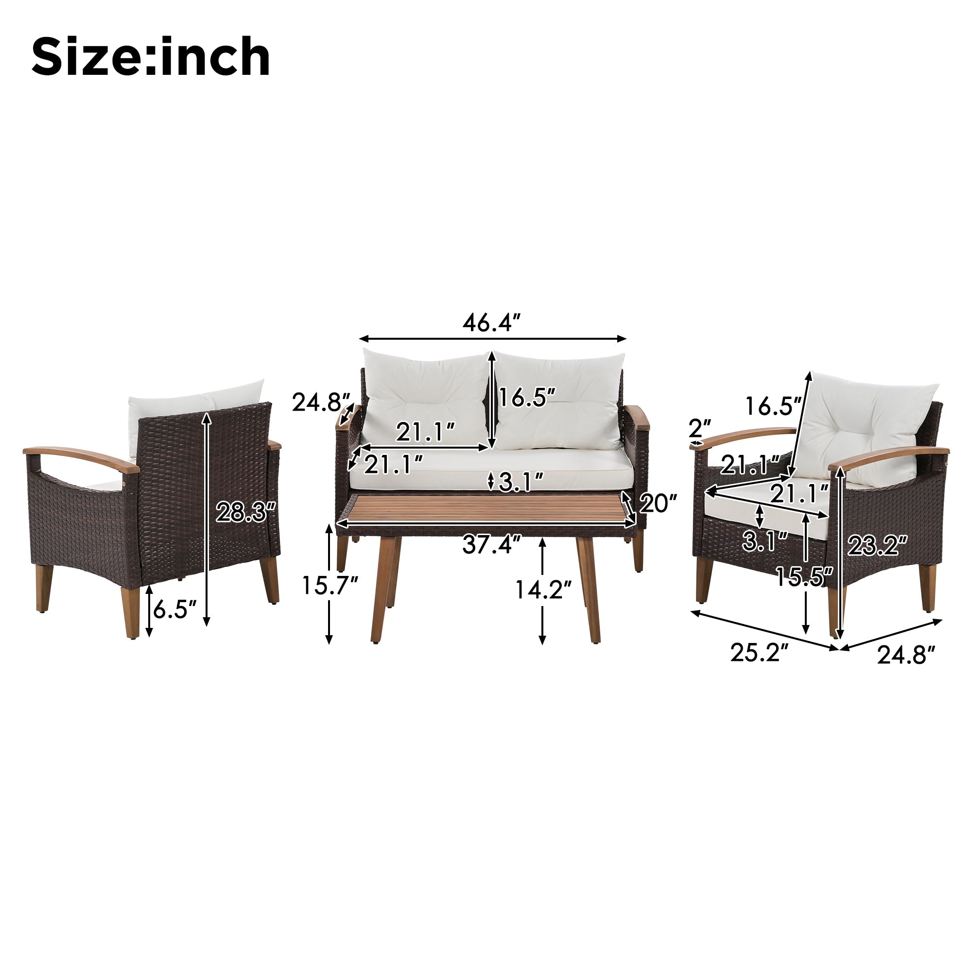 Outdoor Rattan Sofa Set 4 Piece Modular Beige