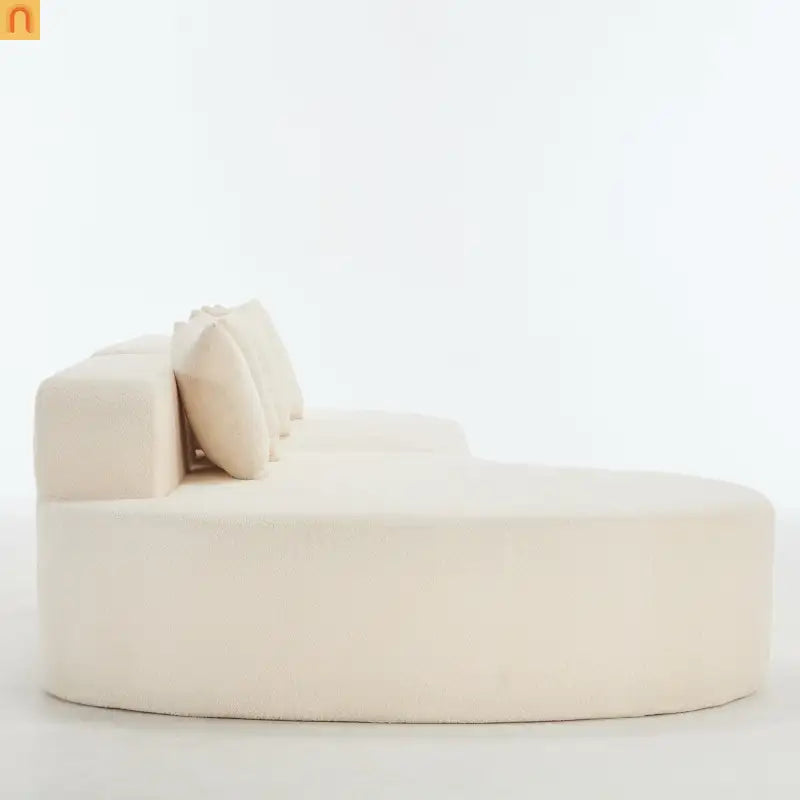 Sectional Sofa Curved Chaise Chenille Ivory 3 Seat 112 In 5 Pillows