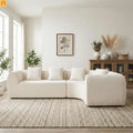 Sectional Sofa Curved L-Shape High-Density Foam White 4 Seat 110 In