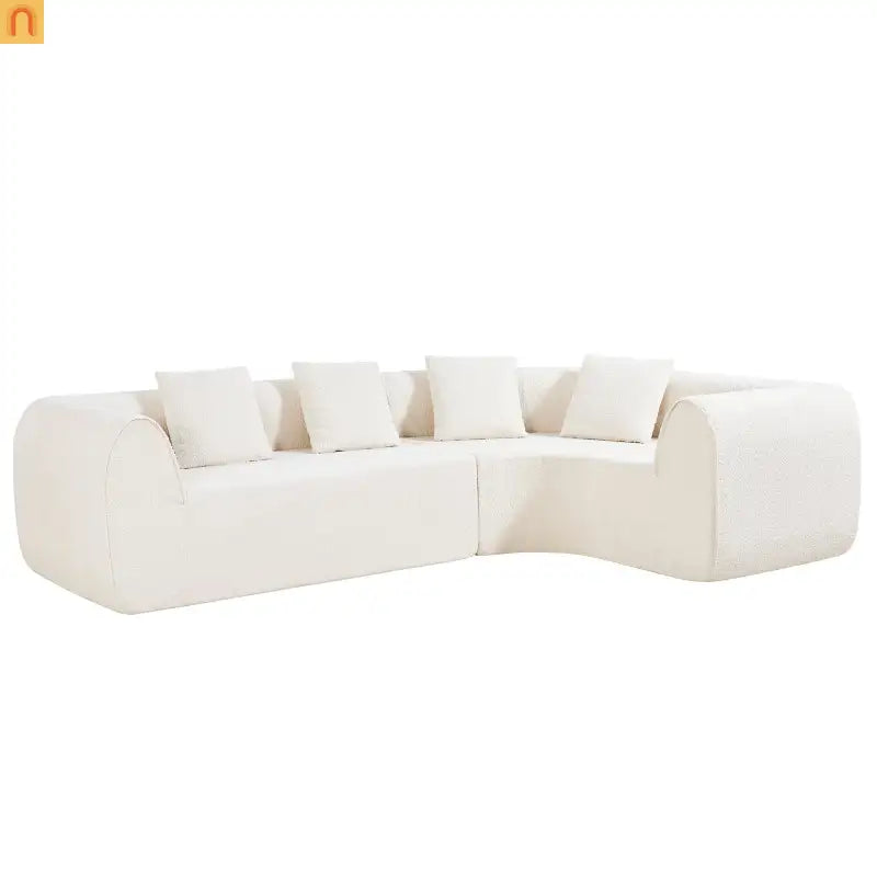 Sectional Sofa Curved L-Shape High-Density Foam White 4 Seat 110 In