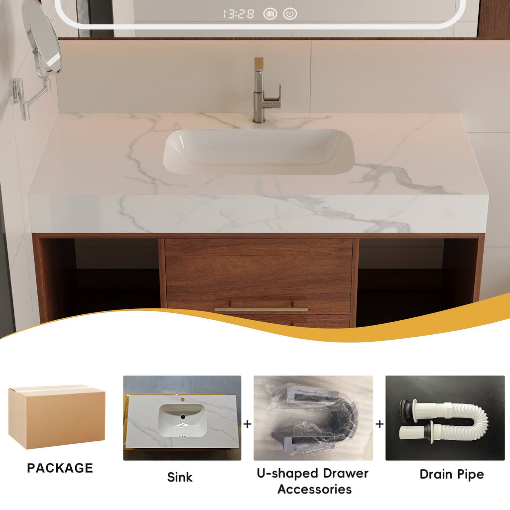 39.4 '' Floating Bathroom Vanity with Ceramic sink,Wall Mounted Vanity 2 Soft...