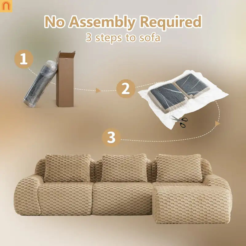 Sectional Sofa L-Shape Flannelette Light Camel 3 Seat with Ottoman
