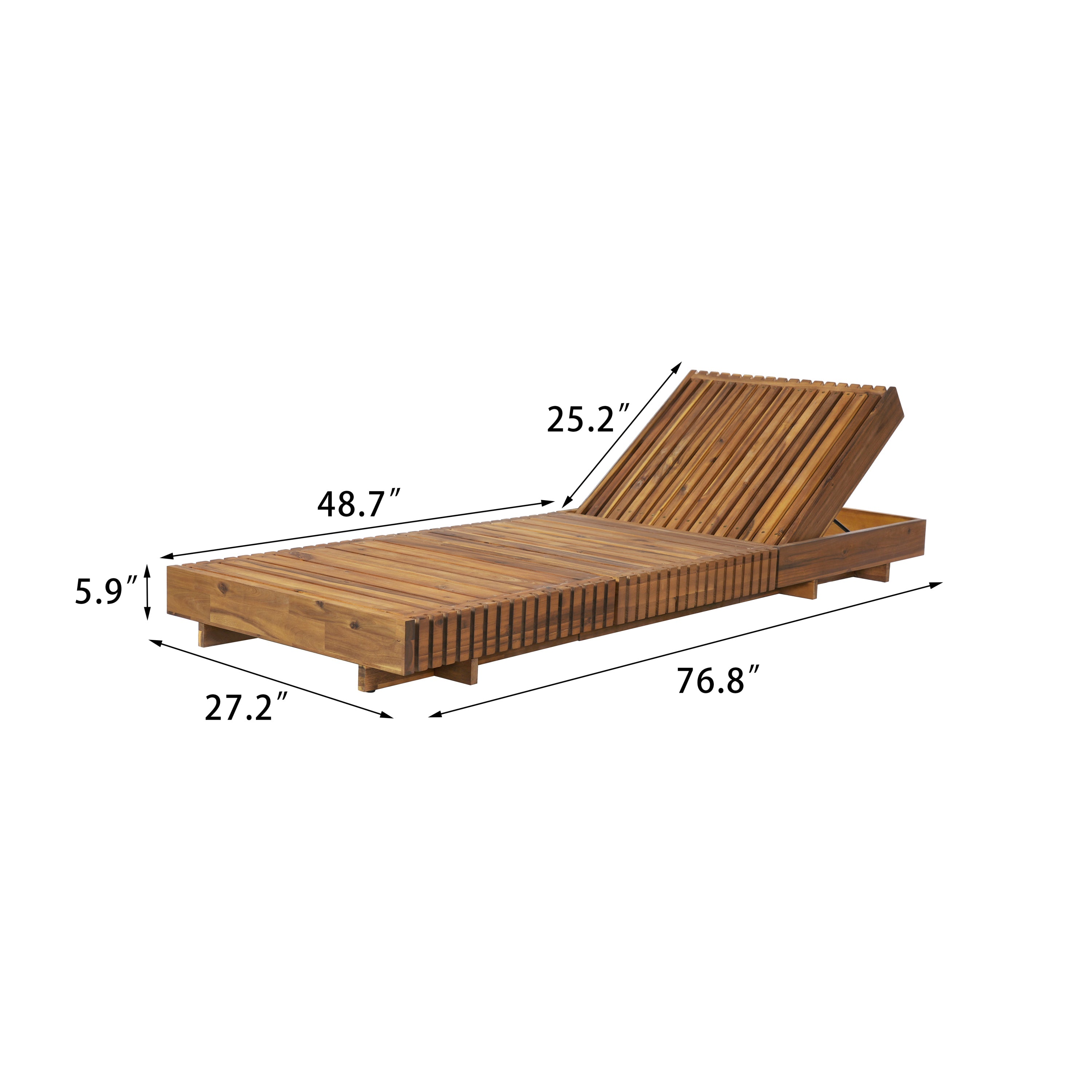 Outdoor Chaise Lounge Acacia Wood Dark Gray 6 Position Adjustable