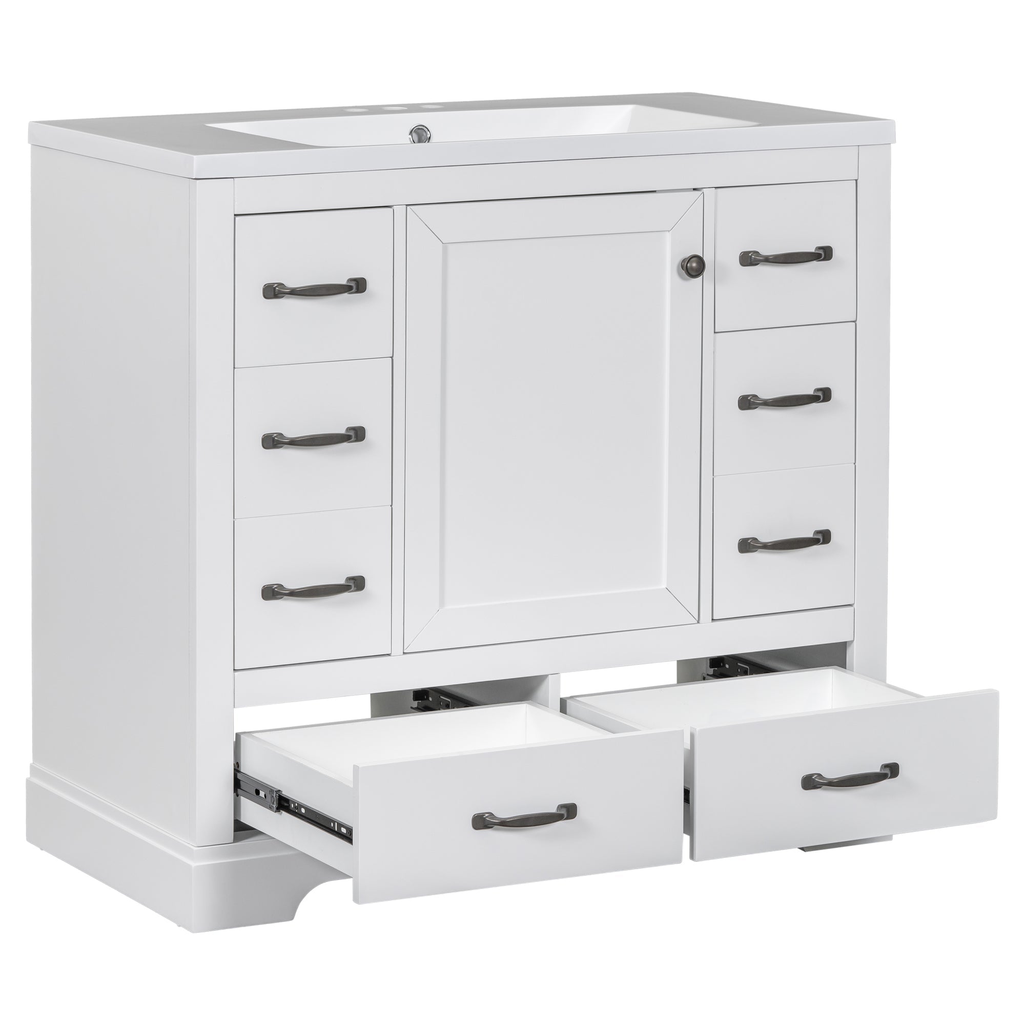 36' Bathroom Vanity with Sink Combo, Six Drawers, Multi-Functional Drawer Div...
