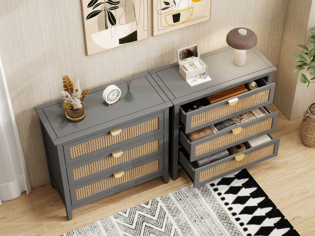 3-Drawer Cabinet - Natural Rattan - Suitable for Bedroom, Living Room, or Study