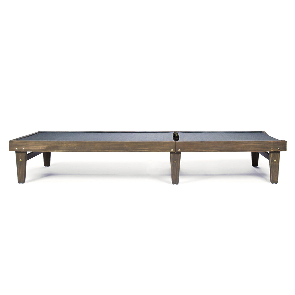 Outdoor Acacia Wood Chaise Lounge Gray Mesh 78.25x24