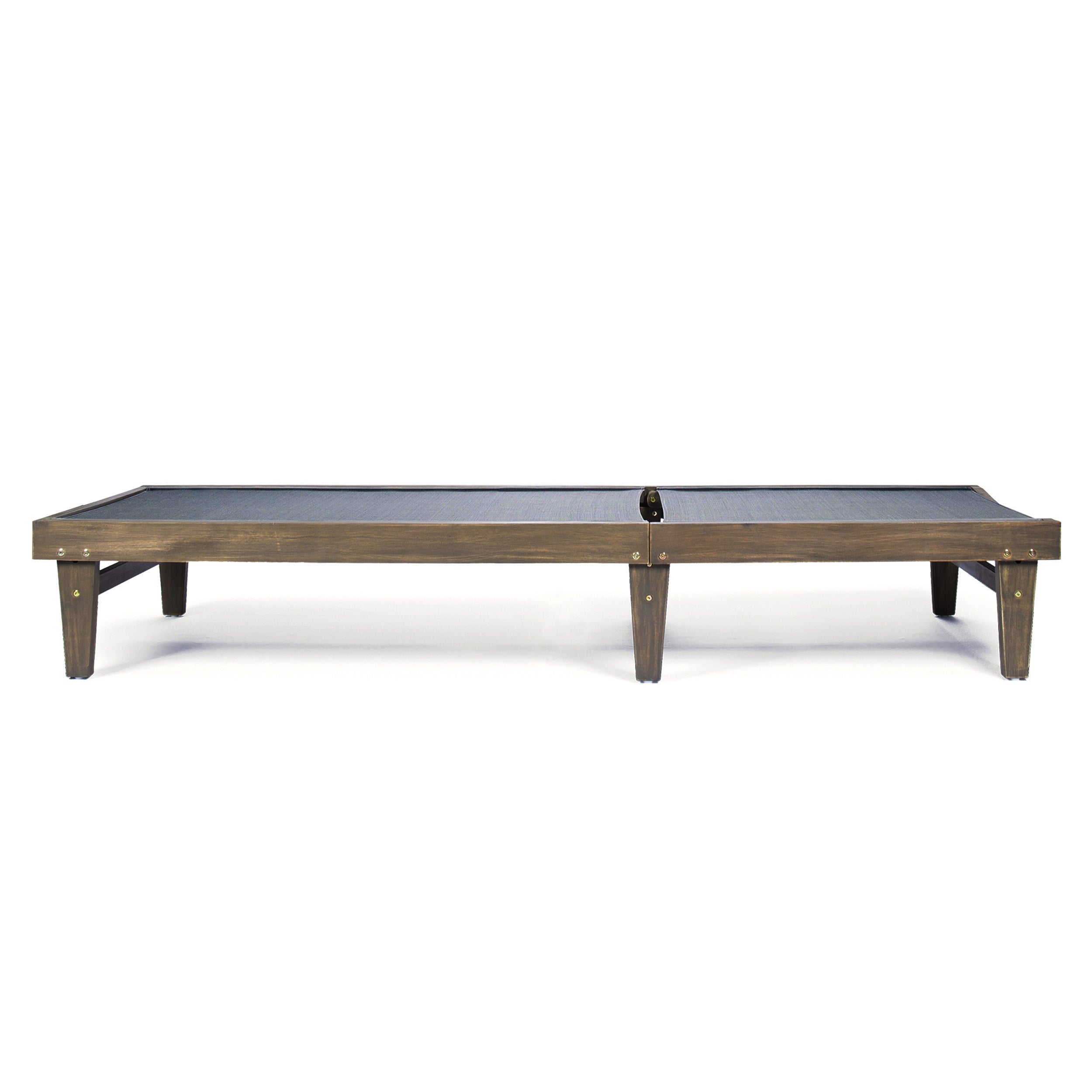 Outdoor Acacia Wood Chaise Lounge Gray Mesh 78.25x24