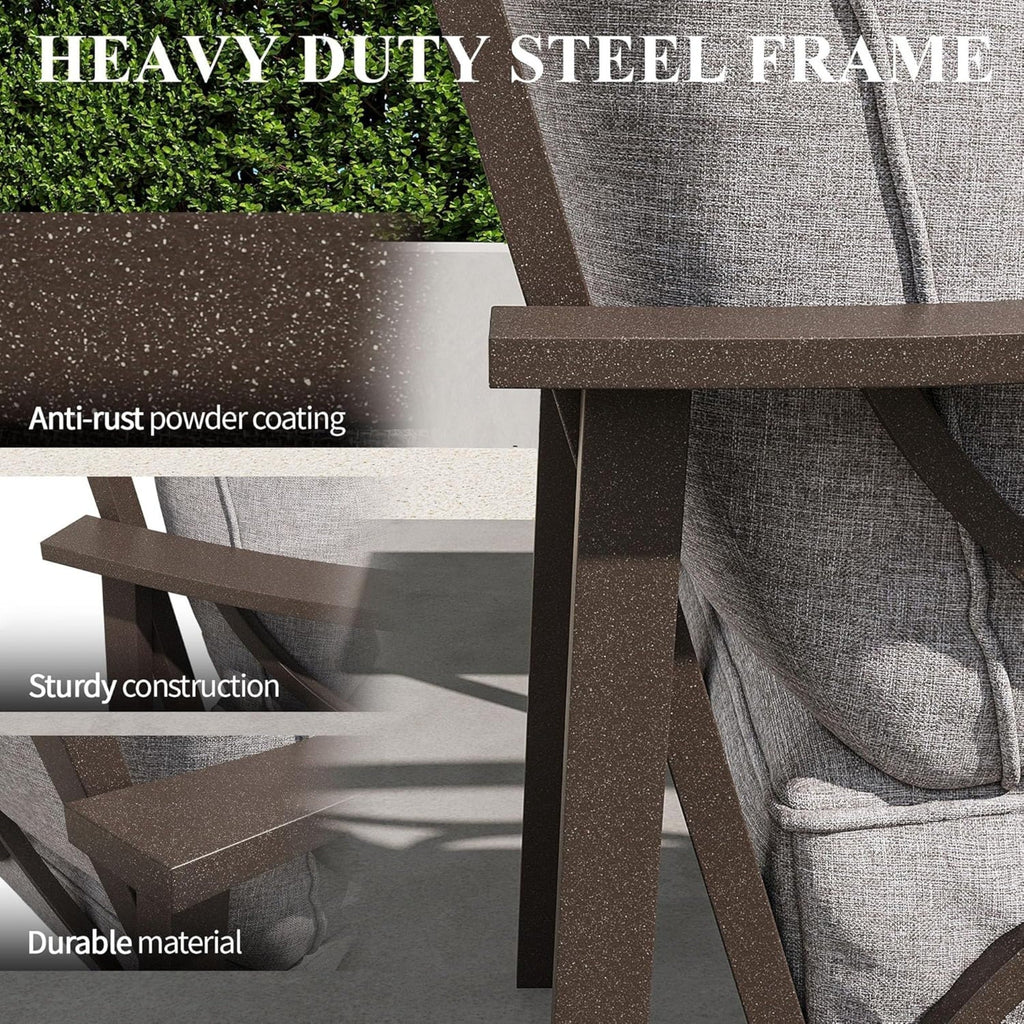 Outdoor Patio Set Steel Khaki 2 Piece 3 Seat Sofa 4 in Cushions Coffee Table