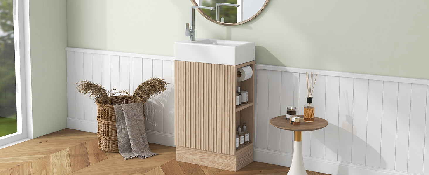 18.6' Bathroom Vanity with Sink, Bathroom Vanity Cabinet with Two-tier Shelf,...