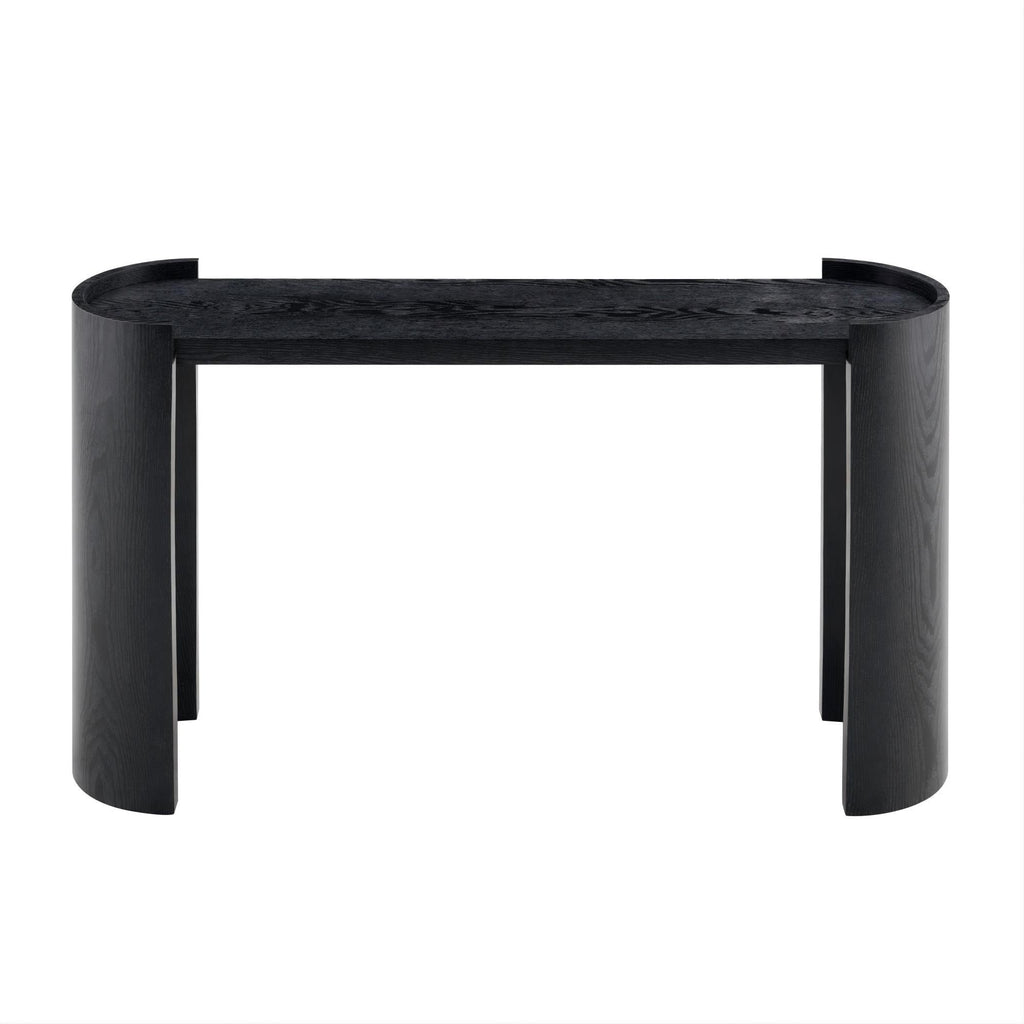 Black Curved Foyer Table, Wood Grain Minimalist Entrance Side Table