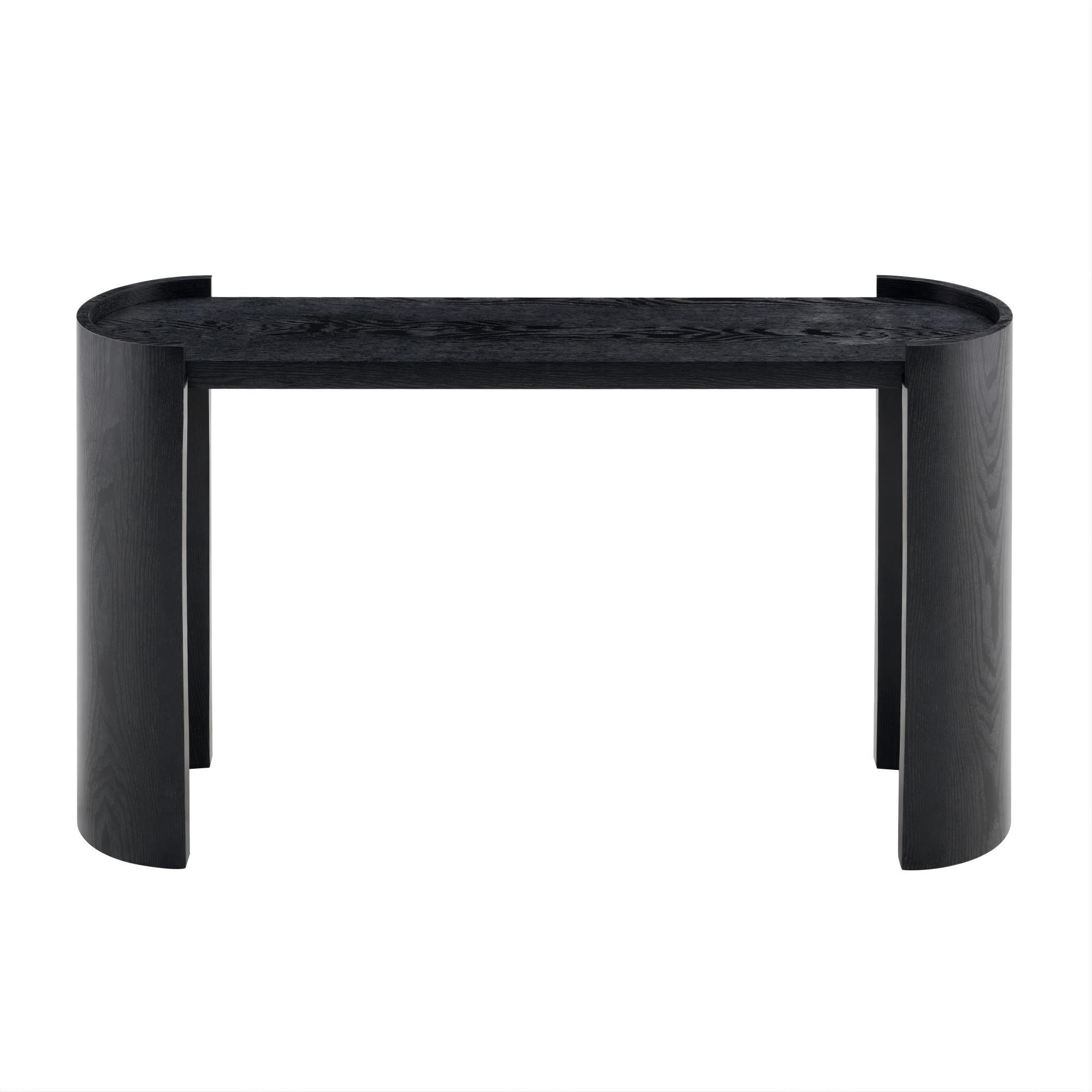 Black Curved Foyer Table, Wood Grain Minimalist Entrance Side Table